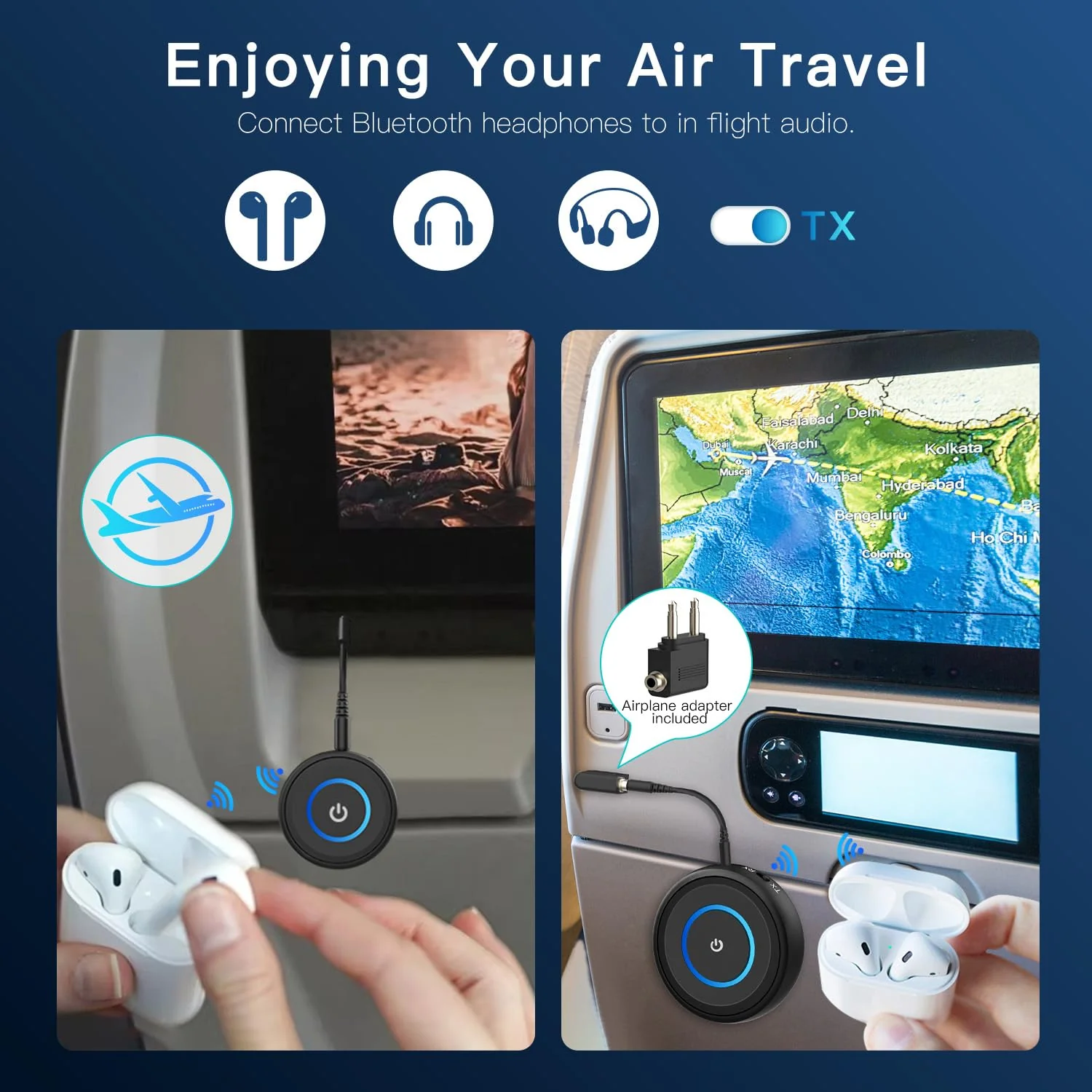 BANIGIPA Bluetooth 5.3 Transmitter Receiver, 2-in-1 Wireless Transmitter Receiver for TV/Airplane/Home Stereo/Speakers/Headphones/Car, Audio Adapter w/3.5mm AUX/RCA Jack, Dual Link, Low Latency, 16H - Image 3