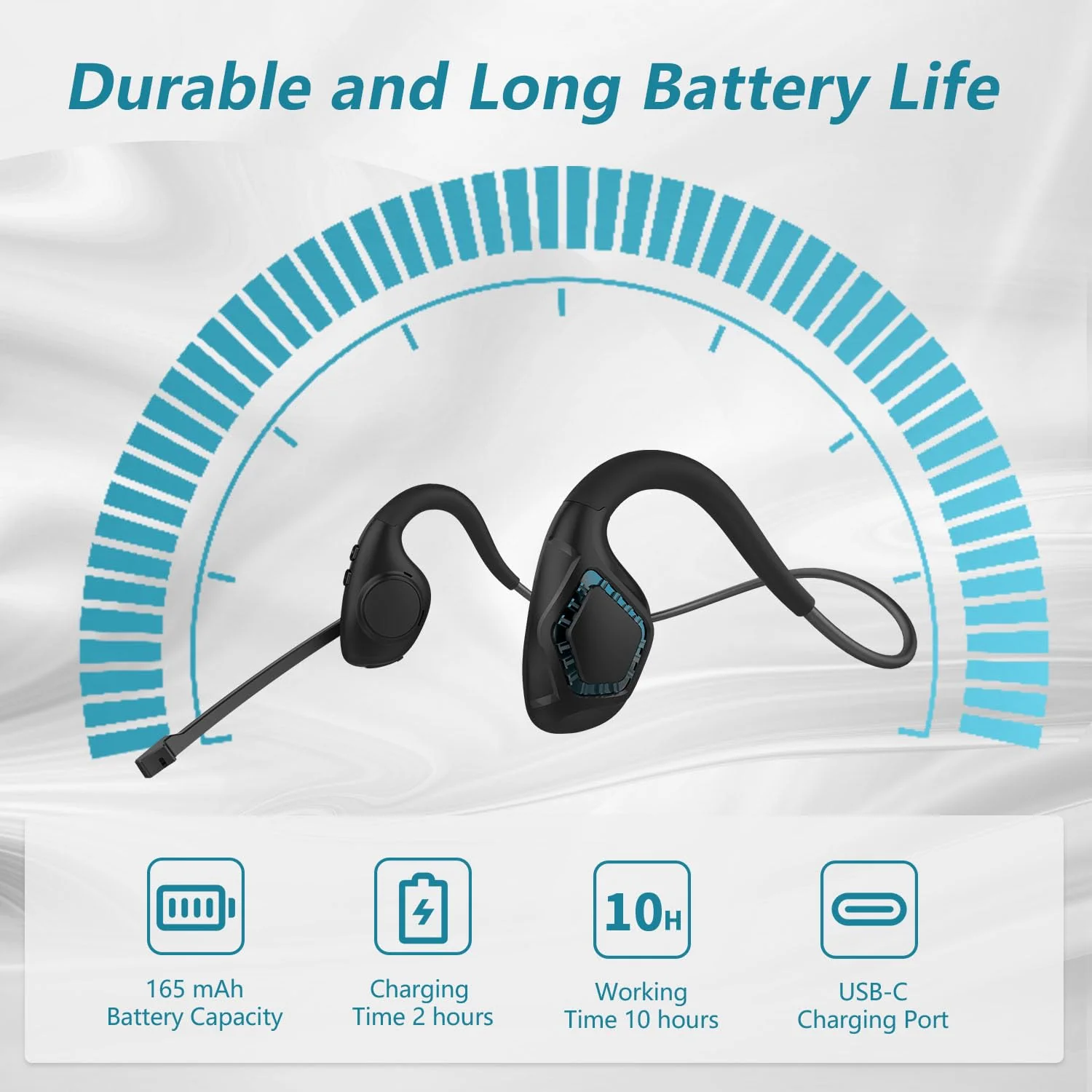 BANIGIPA Bluetooth Headset with Boom Microphone, Open Ear Headphones w/Noise Canceling Mic, Wireless Headset for Phone Laptop PC Computer, Light and Comfortable for Office Meeting Home Working-10 Hrs A-G2 Cyan - Image 6