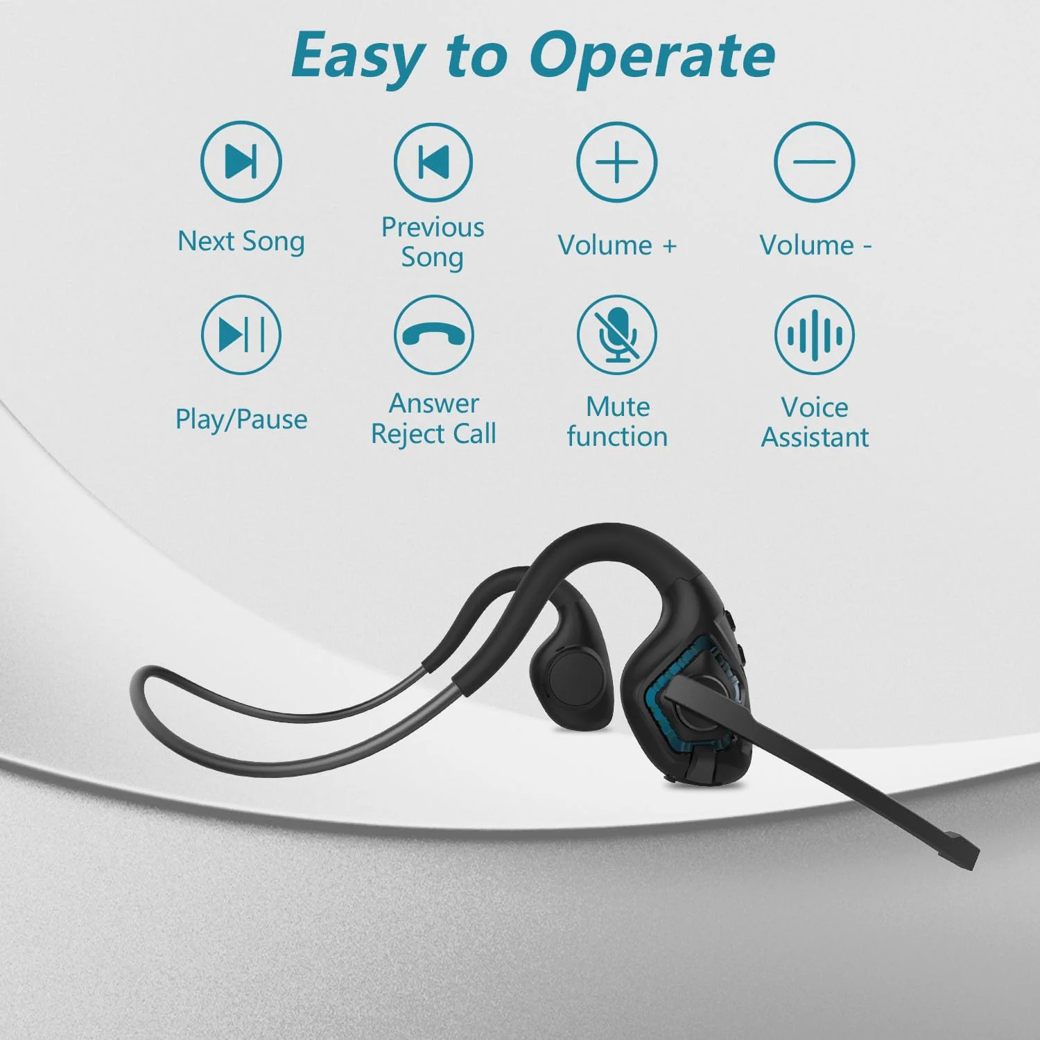BANIGIPA Bluetooth Headset with Boom Microphone, Open Ear Headphones w/Noise Canceling Mic, Wireless Headset for Phone Laptop PC Computer, Light and Comfortable for Office Meeting Home Working-10 Hrs A-G2 Cyan - Image 8