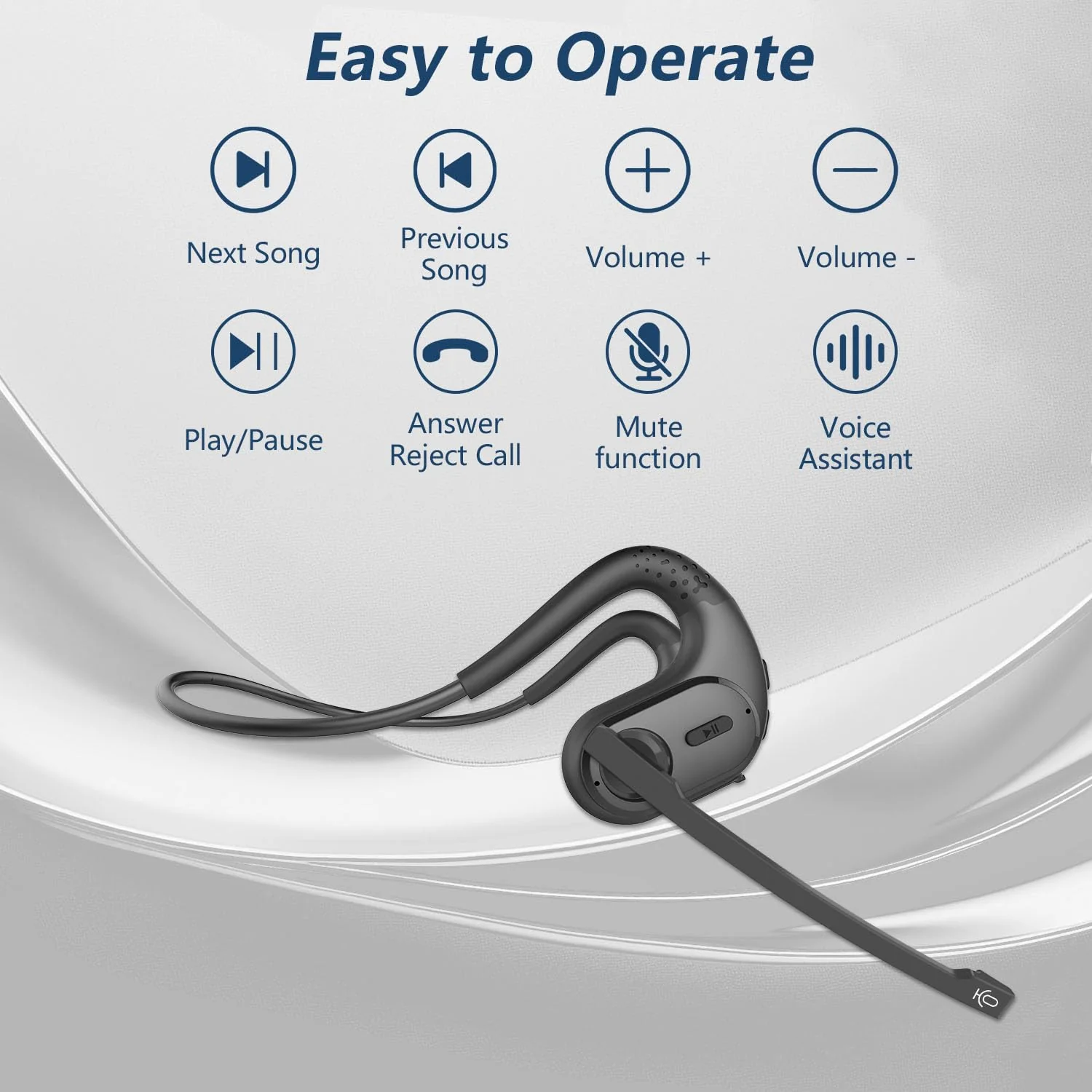 BANIGIPA Bluetooth Headset with Removable Microphone, Noise Cancelling Wireless Headset for Phones Laptop Computer PC, Open Ear Headphones for Office Meeting Running Cycling Driving Working-12 Hrs A-G9 Black Headset Set - Image 8