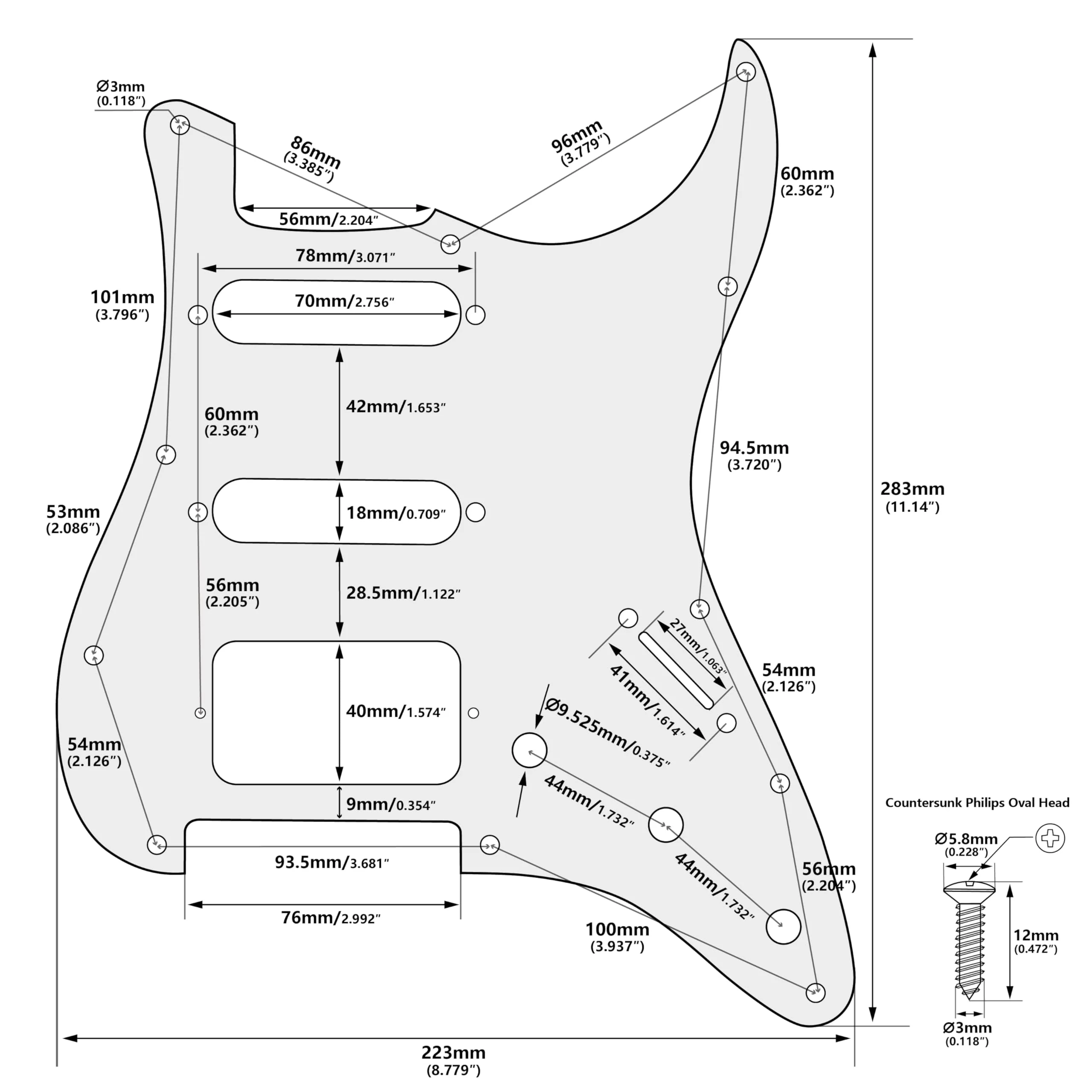 Banworks 3 Ply Strat HSS Pickguard 11-Hole Electric Guitar Pickguard SSH Scratch Plate for USA/Mexican Fender Modern Style Standard Stratocaster ST JT/HB-02 White White/Black/White - Image 2