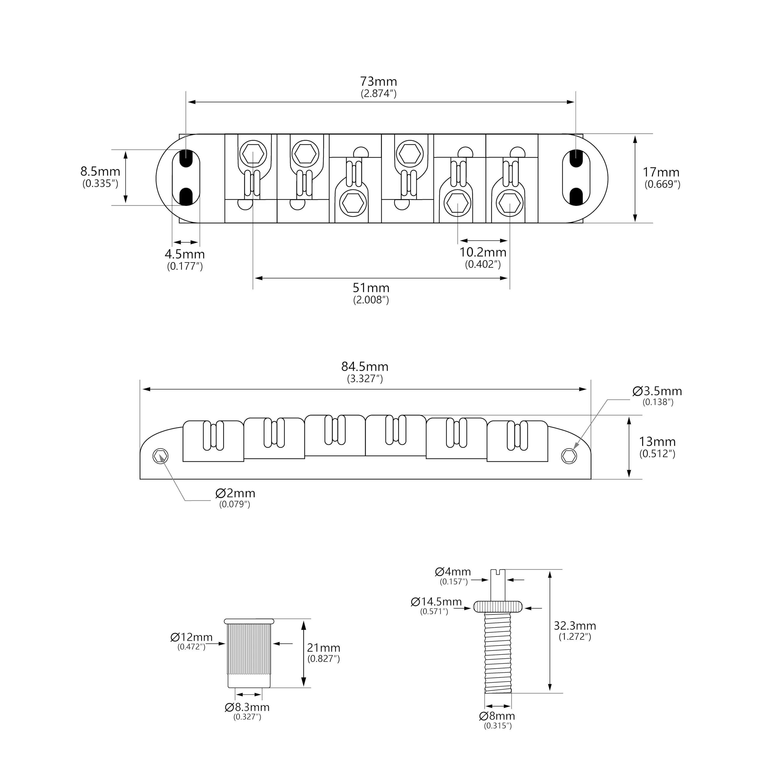 Banworks Electric Locking Roller Bridge Tune-O-Matic Roller Saddle Bridge 51.5mm (2-1/32") String Spacing for EPI Epiphone/Gibson LP Les Paul/SG/ES Style Guitars JT/GDQQ-02 Black - Image 2