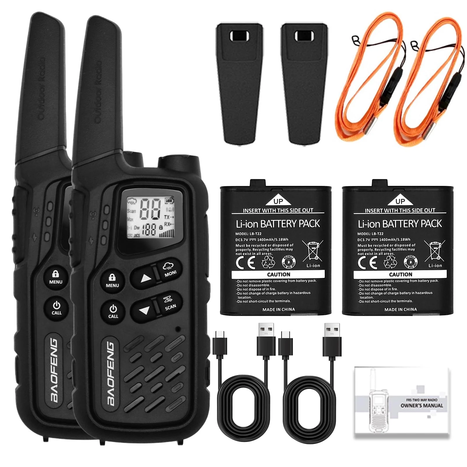 BAOFENG MP25 Walkie Talkies,Family Walkie Talkie Camping Essentials NOAA Weather Scan 155 Privacy Codes 22 FRS Channels 2PC (Black) Black