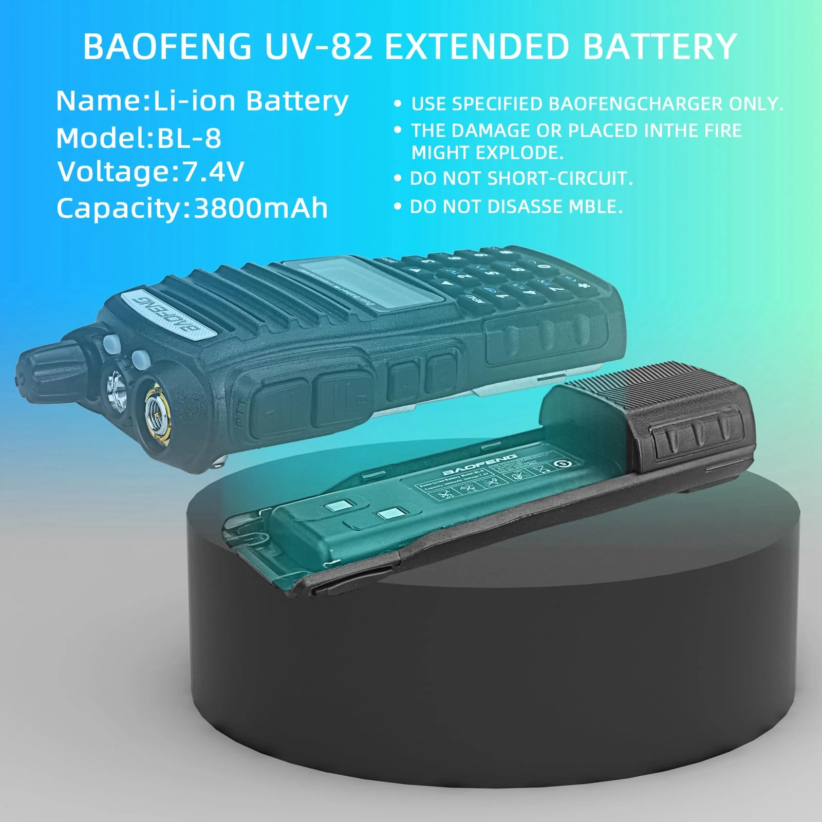 BAOFENG UV-82 Battery,Upgrade 3800mAh High Capacity Extended BL-8 Battery with Type-C Charger for BAOFENG UV-82 UV-82L UV-82C UV-89 GMRS Series Two-Way Radio (2Pack) 2Pack - Image 5