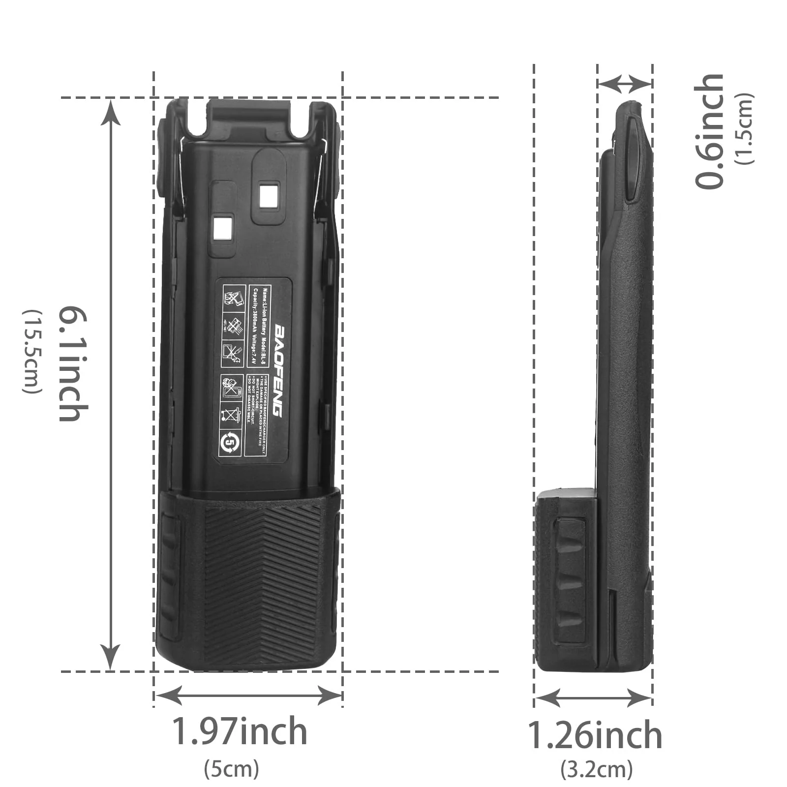 BAOFENG UV-82 Battery,Upgrade 3800mAh High Capacity Extended BL-8 Battery with Type-C Charger for BAOFENG UV-82 UV-82L UV-82C UV-89 GMRS Series Two-Way Radio (2Pack) 2Pack - Image 7