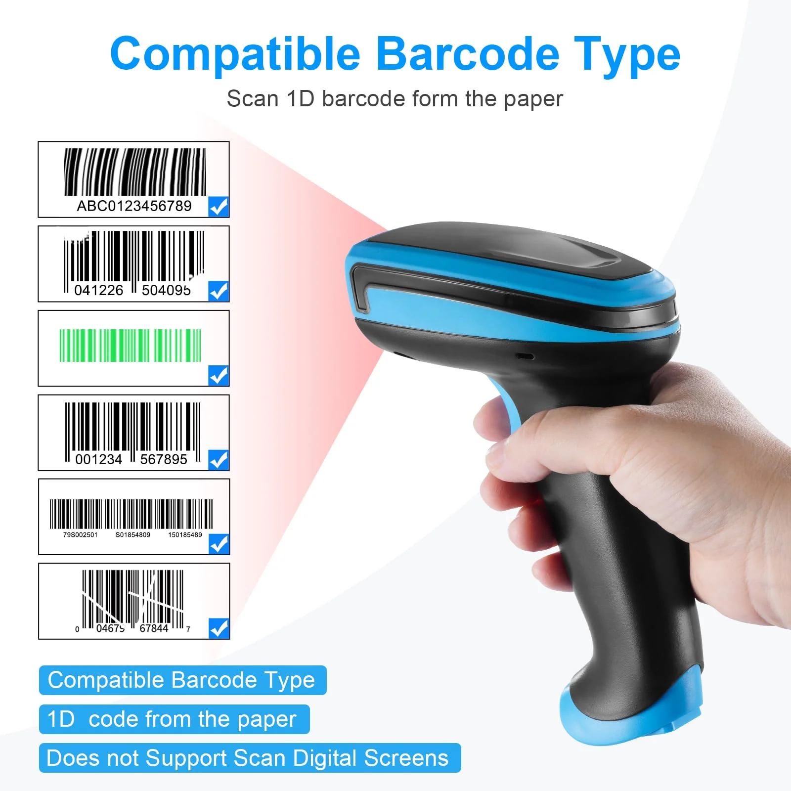 Barcode Scanner Onewscan Wireless 1D Laser Bar Code Scanners with Stand 2.4G Wireless & USB Wired Connection Plug and Play Handheld Bar Code Reader 652wl - Image 4