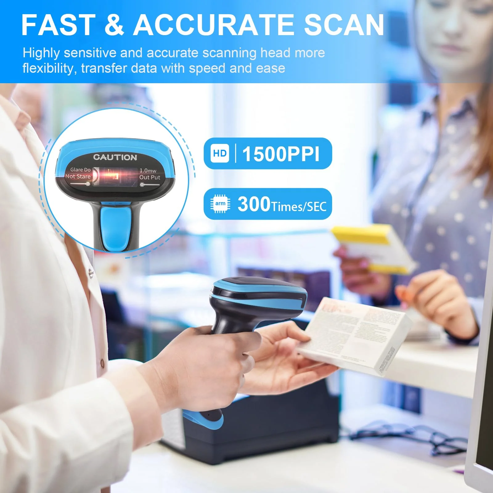 Barcode Scanner Onewscan Wireless 1D Laser Bar Code Scanners with Stand 2.4G Wireless & USB Wired Connection Plug and Play Handheld Bar Code Reader 652wl - Image 6