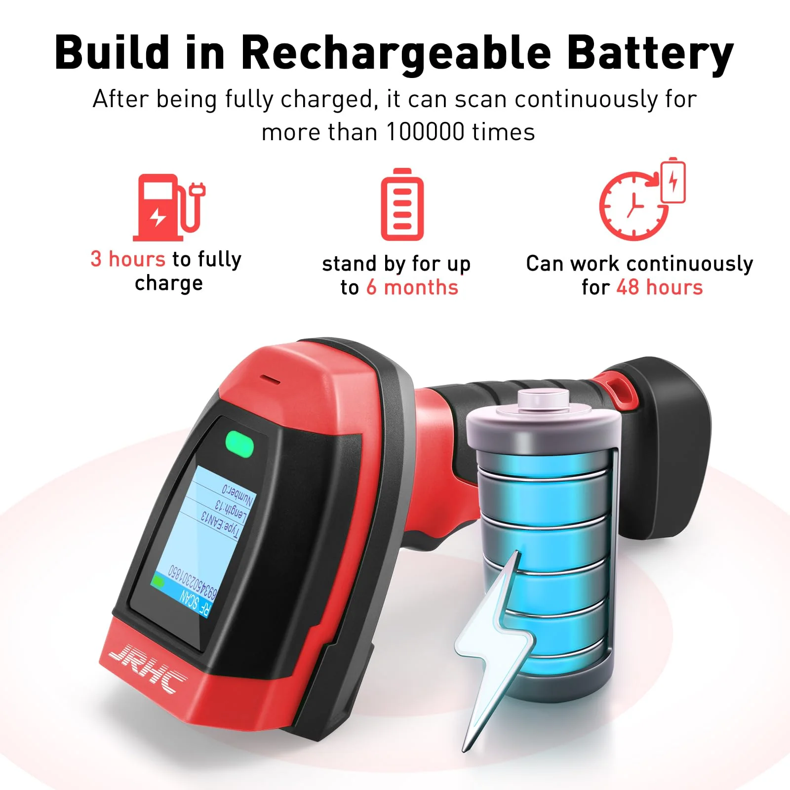 Barcode Scanner Wireless, 1D CCD Automatic Bar Code Scanner with 1.8 Inch Display Screen, Rechargeable Handhold Barcode Reader with 2.4G Receiver & USB Wired Plug and Play (Red) 1D Red - Image 4