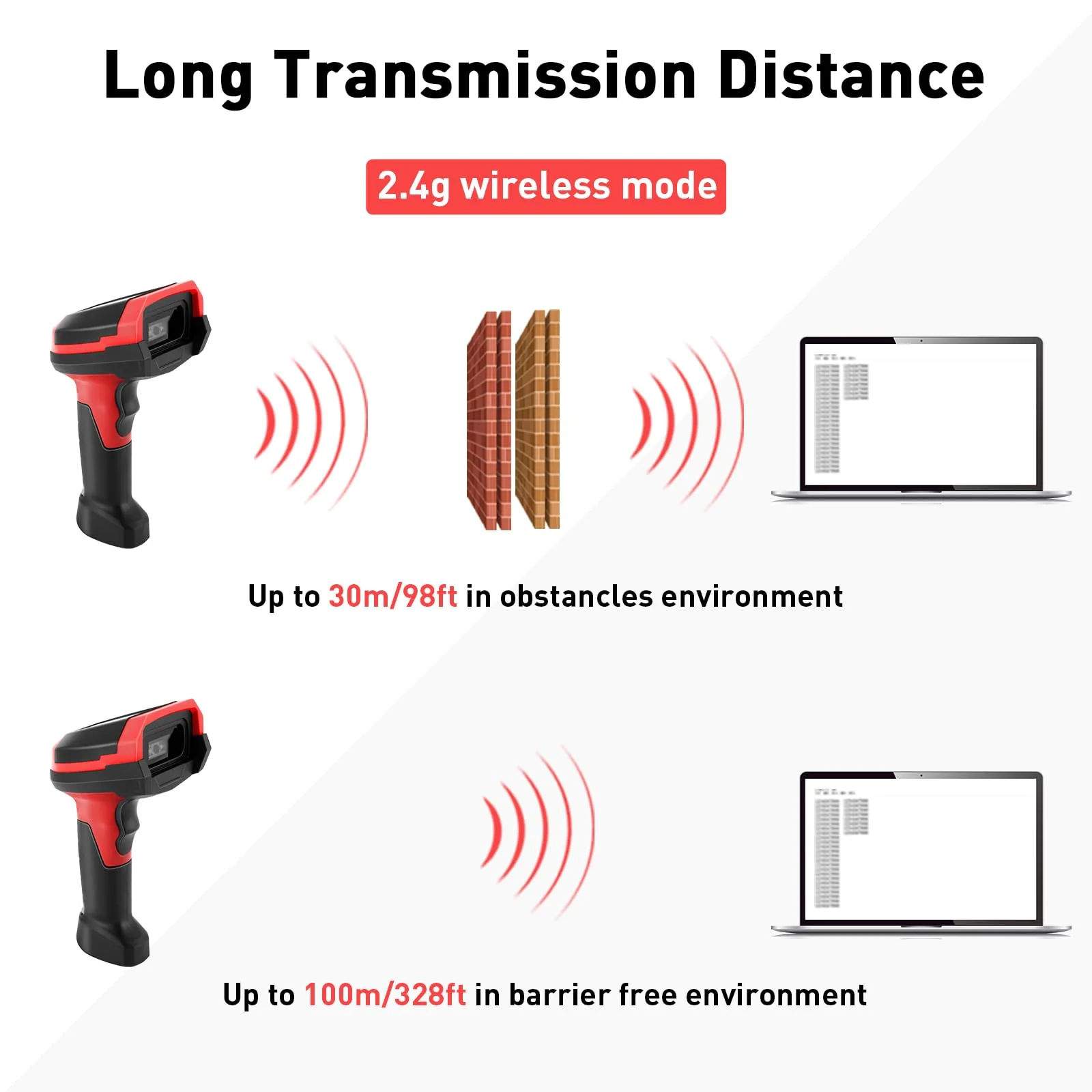 Barcode Scanner Wireless, 1D CCD Automatic Bar Code Scanner with 1.8 Inch Display Screen, Rechargeable Handhold Barcode Reader with 2.4G Receiver & USB Wired Plug and Play (Red) 1D Red - Image 5