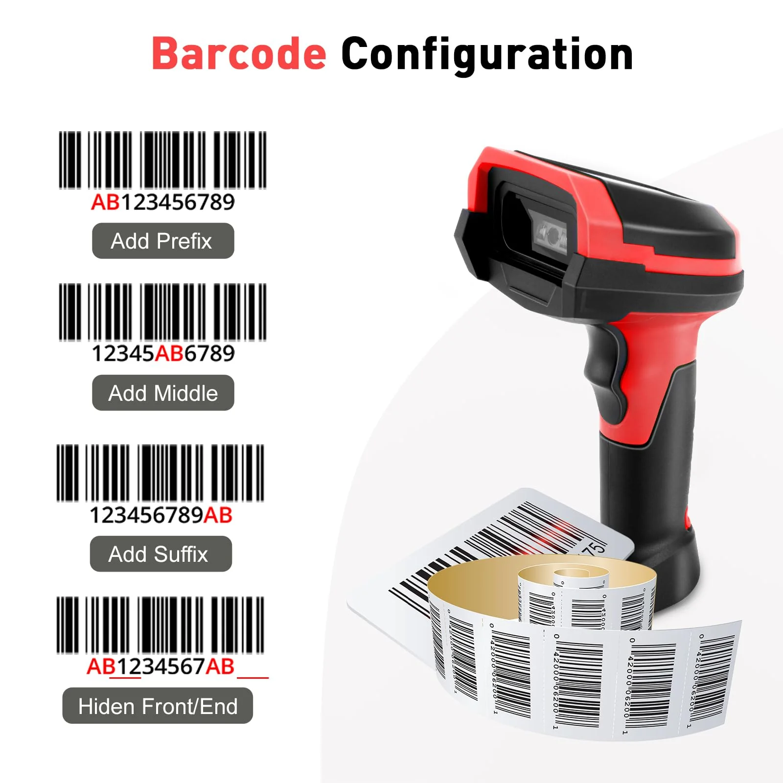 Barcode Scanner Wireless, 1D CCD Automatic Bar Code Scanner with 1.8 Inch Display Screen, Rechargeable Handhold Barcode Reader with 2.4G Receiver & USB Wired Plug and Play (Red) 1D Red - Image 6
