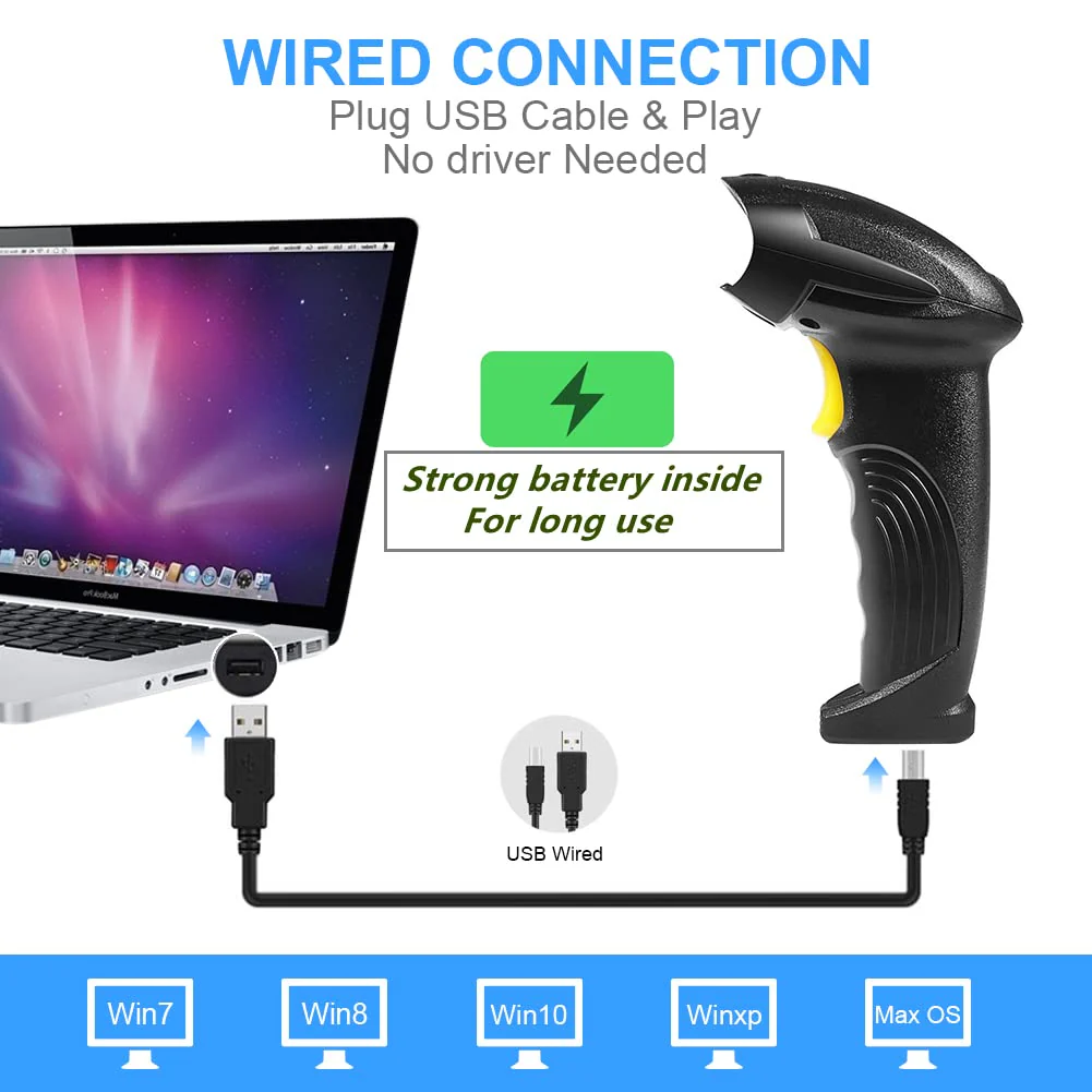 Barcode Scanner Wireless, Basecent USB Quick Laser Barcode Scanner Reader (Lector De Codigo De Barras), Handheld Barcode Reader Scanner for Library Book, Warehouse Inventory, Store - Image 3