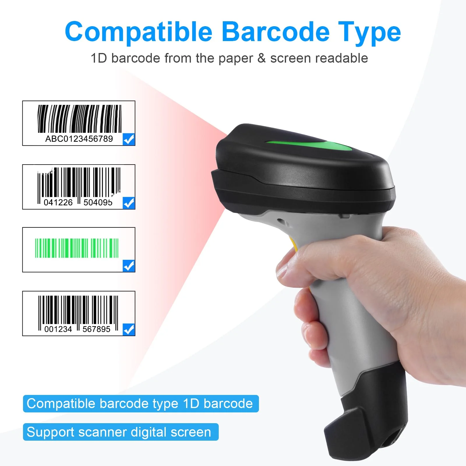 Barcode Scanner Wireless, Onewscan 1D Barcode Reader with Stand, 2.4G Wireless & USB Wired Connection Plug and Play Handheld Bar Code Scanners 2203wh - Image 2