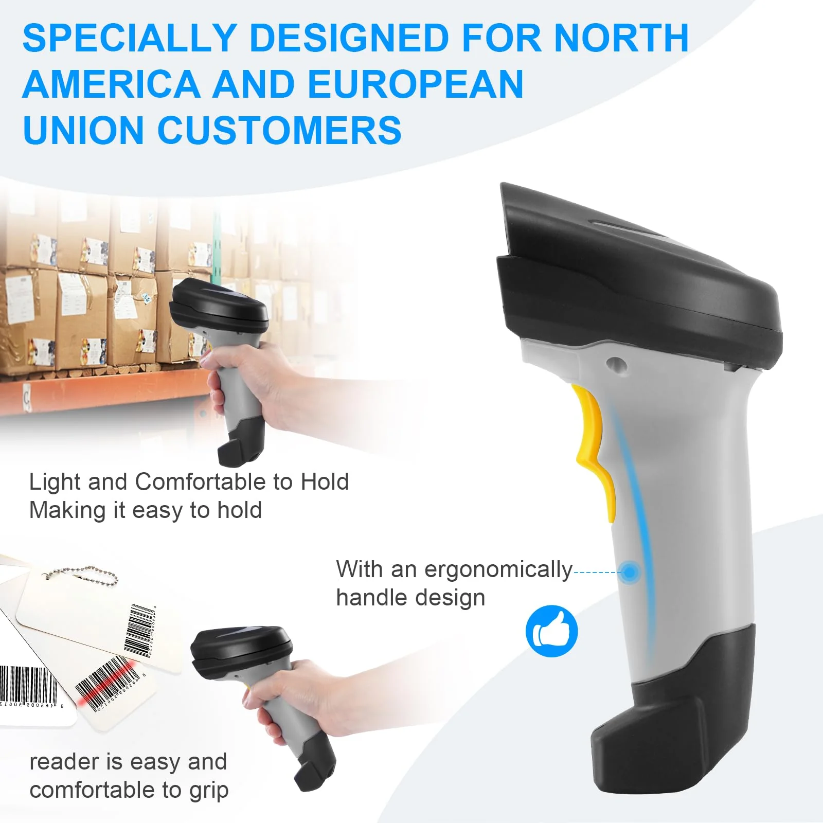 Barcode Scanner Wireless, Onewscan 1D Barcode Reader with Stand, 2.4G Wireless & USB Wired Connection Plug and Play Handheld Bar Code Scanners 2203wh - Image 5