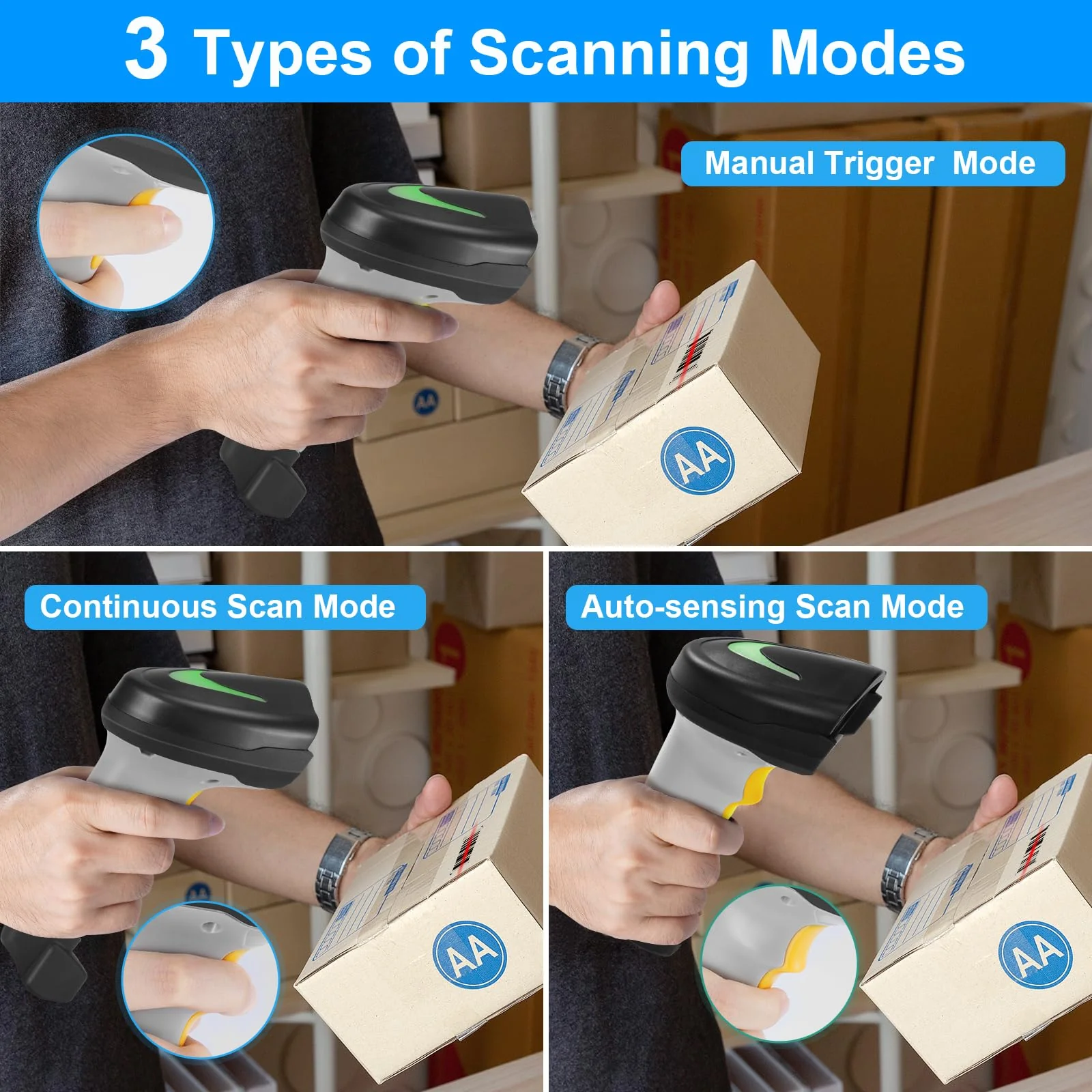 Barcode Scanner Wireless, Onewscan 1D Barcode Reader with Stand, 2.4G Wireless & USB Wired Connection Plug and Play Handheld Bar Code Scanners 2203wh - Image 7
