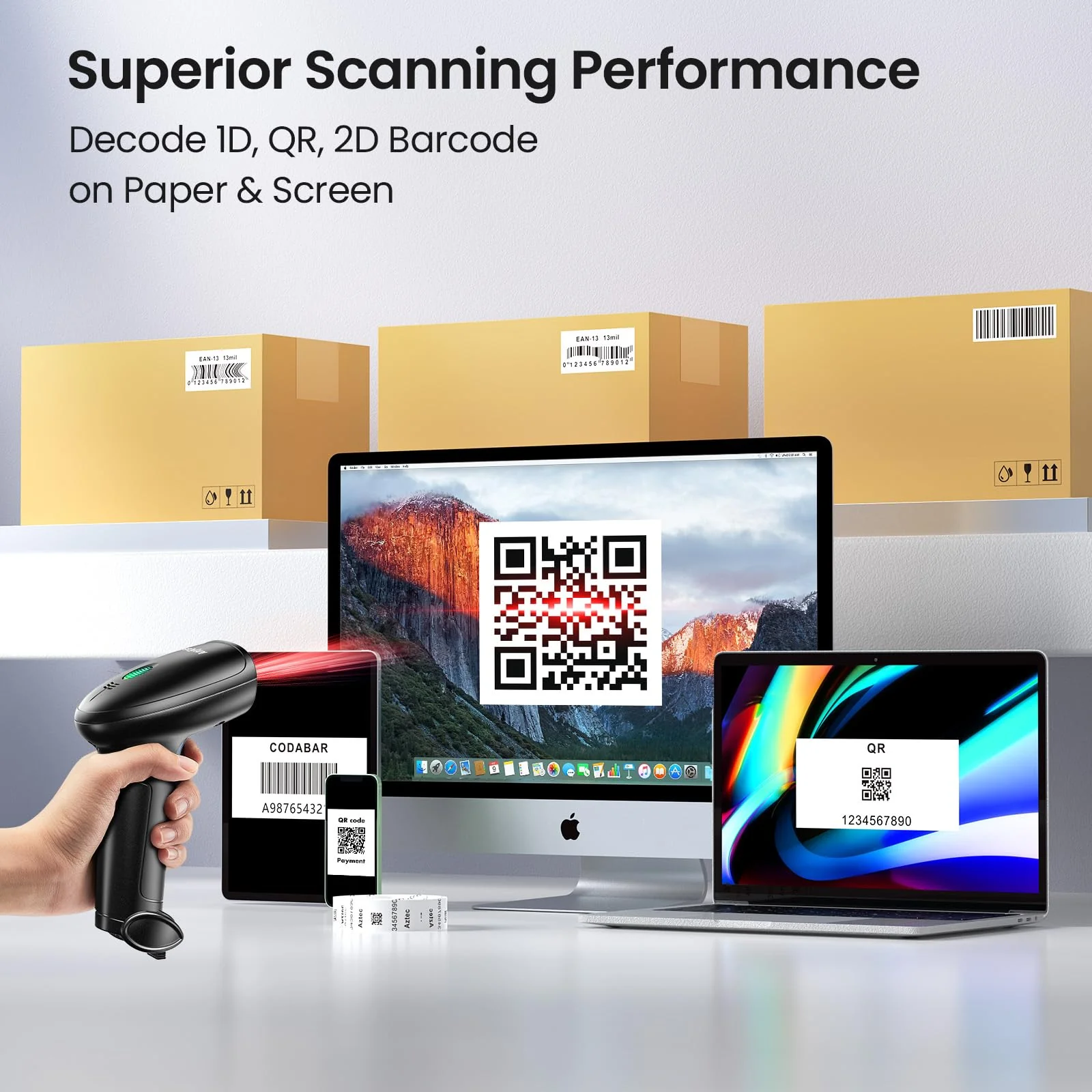Barcode Scanner with Stand, Bluetooth and Wireless Barcode Scanner, Inventory 2D 1D QR Code Scanners for Computer POS, Handheld CMOS Image Bar Code Reader for Warehouse Library Supermarket Gray - Image 3