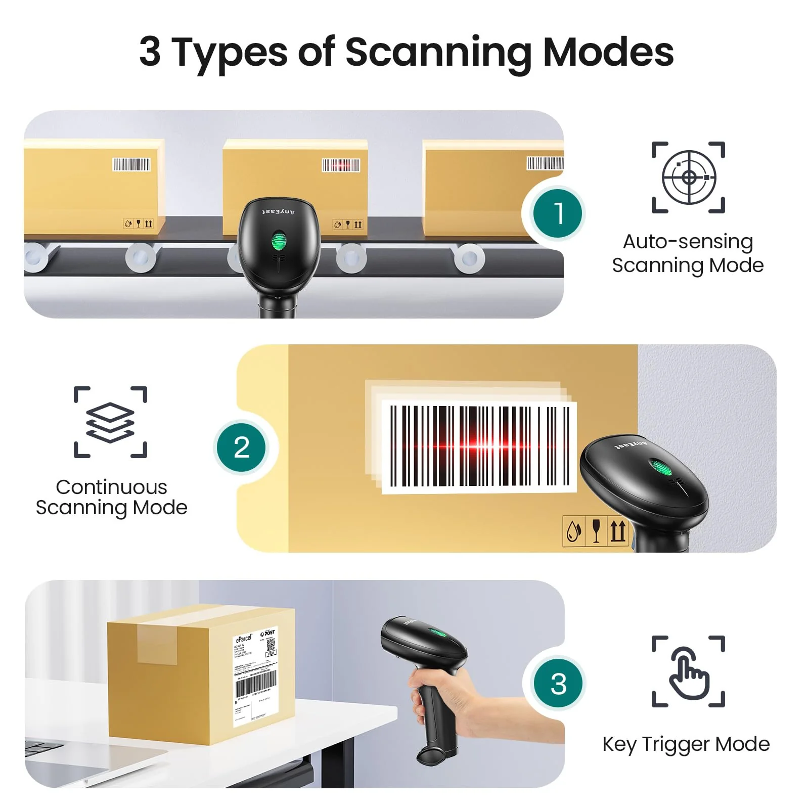 Barcode Scanner with Stand, Bluetooth and Wireless Barcode Scanner, Inventory 2D 1D QR Code Scanners for Computer POS, Handheld CMOS Image Bar Code Reader for Warehouse Library Supermarket Gray - Image 4