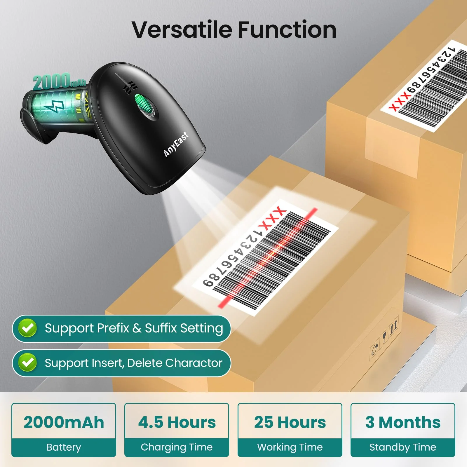 Barcode Scanner with Stand, Bluetooth and Wireless Barcode Scanner, Inventory 2D 1D QR Code Scanners for Computer POS, Handheld CMOS Image Bar Code Reader for Warehouse Library Supermarket Gray - Image 7
