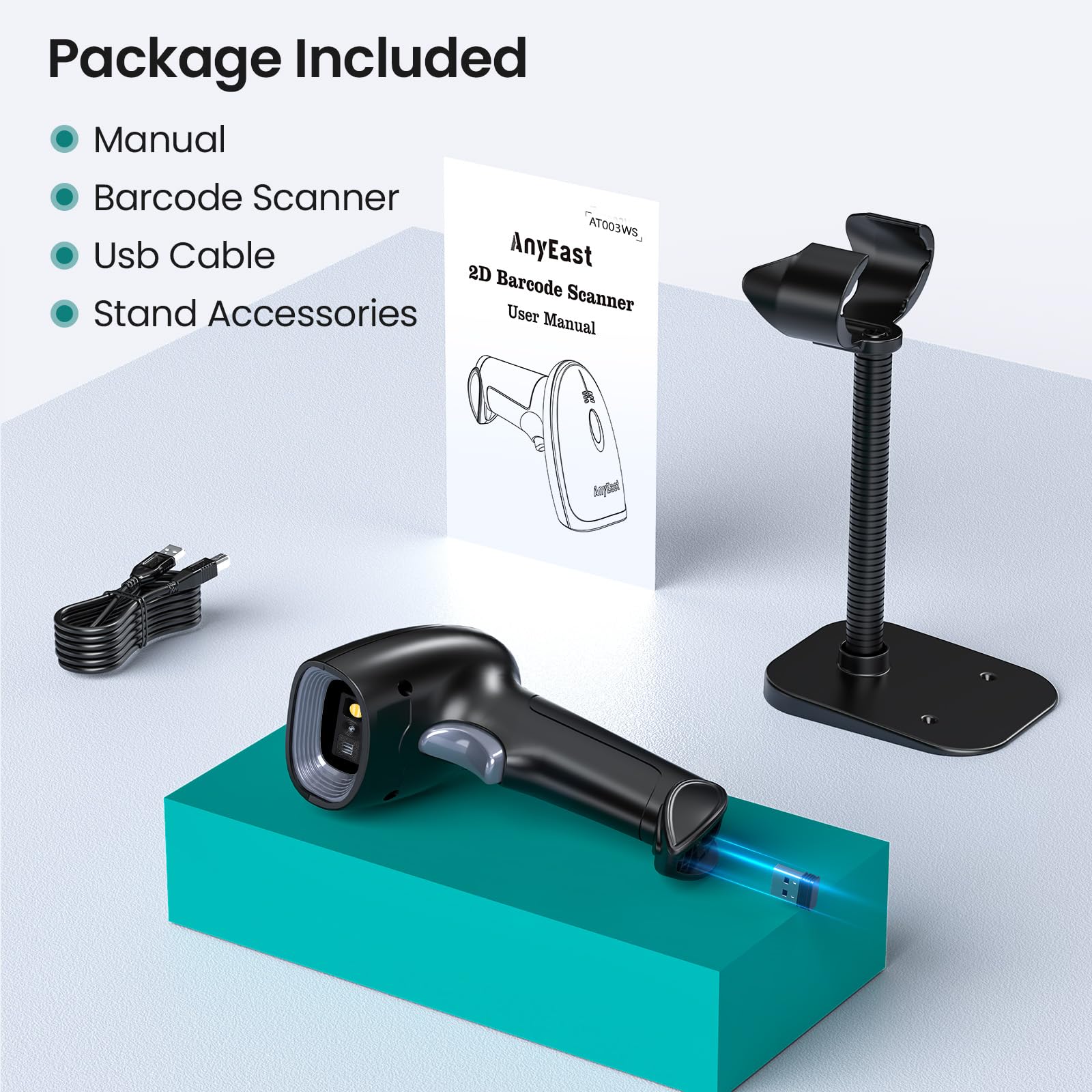 Barcode Scanner with Stand, Bluetooth and Wireless Barcode Scanner, Inventory 2D 1D QR Code Scanners for Computer POS, Handheld CMOS Image Bar Code Reader for Warehouse Library Supermarket Gray - Image 9