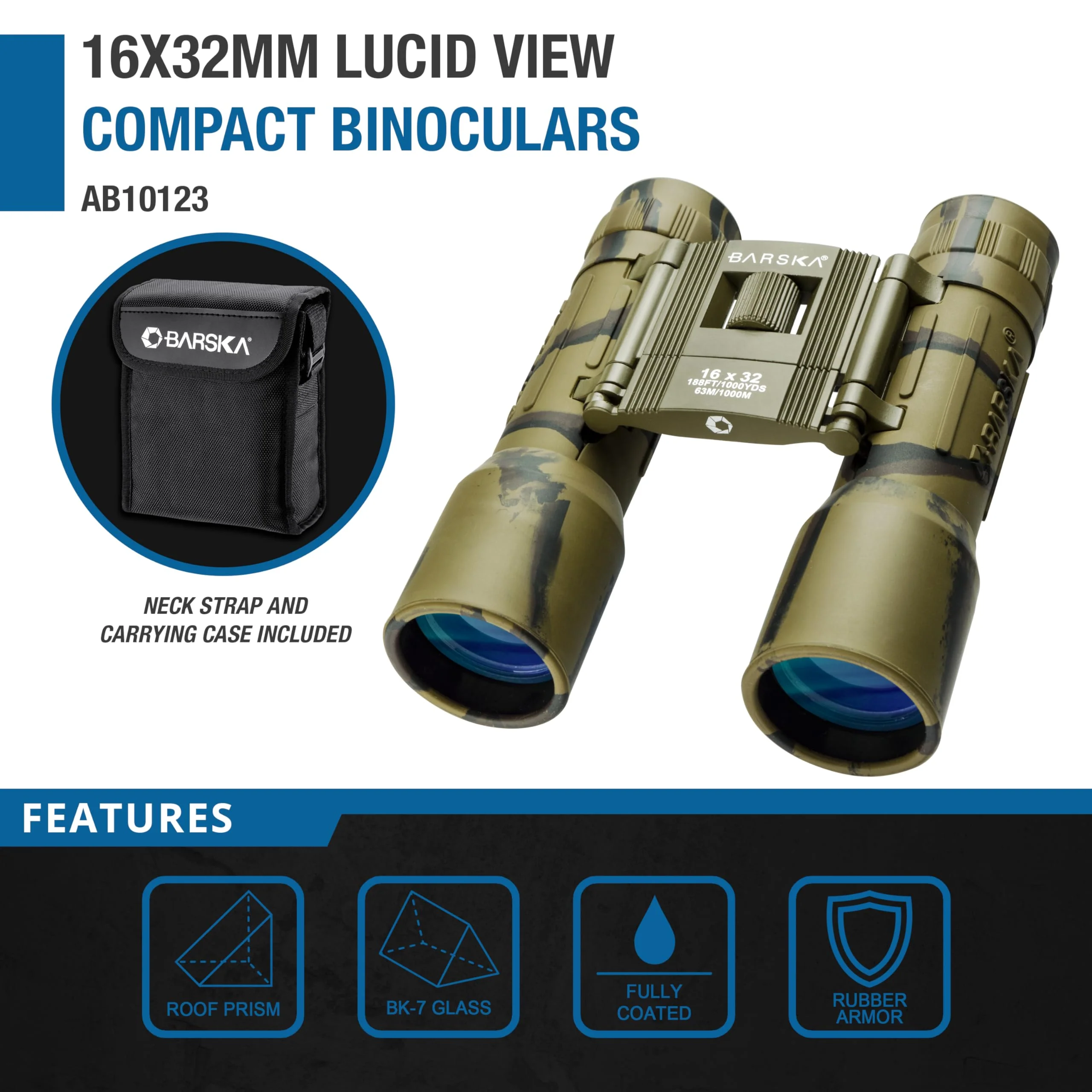 Barska Lucid View 16x32 Camo Compact Binoculars for Outdoor Travel Hunting Hiking Events - Image 2
