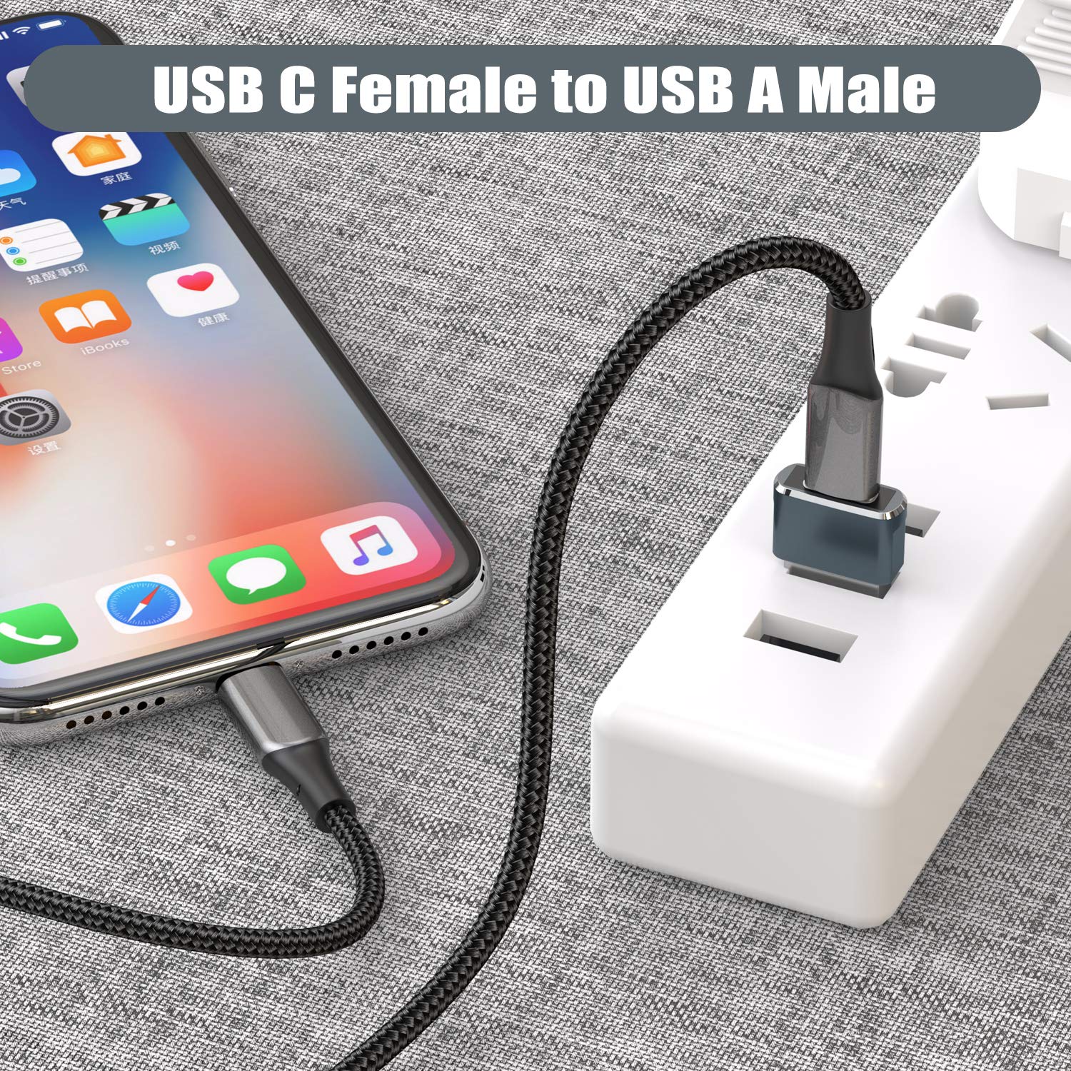 Basesailor iPhone 16 15 Pro Max Car Charger Adapter 4Pack,USB to USBC Adapter Type C Female to A Male Converter for Airpods 4,Apple Watch 10/iWatch,iPhone 14 13 Plus,iPad Mini 7,Samsung Galaxy S24 A54 Gray - Image 2