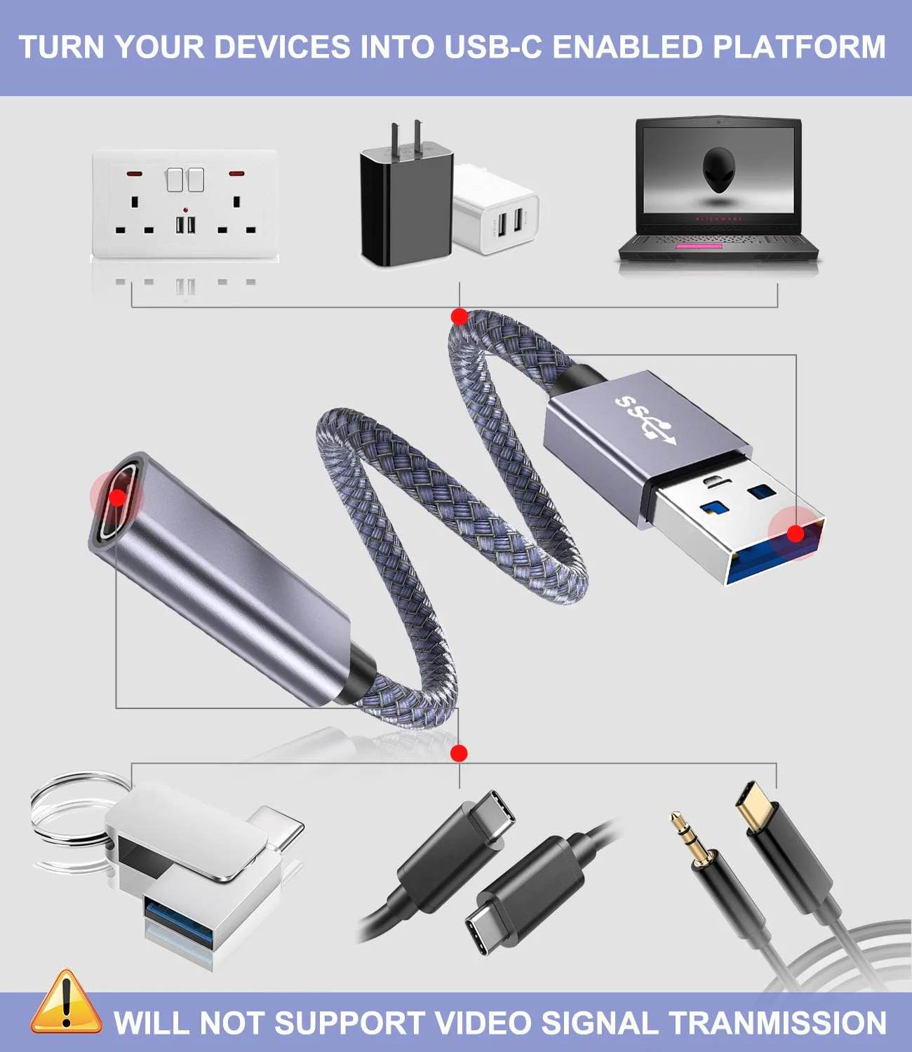 Basesailor USB C Female to USB 3.0 Male Adapter 0.75FT 2Pack,USB 3 to USBC Adapter,iPhone 16 15 Pro Max Charger,5Gbps Type C Cable Converter for iPhone 14 Plus,iPad Mini,Samsung Galaxy S24,Z Fold Flip Gray - Image 3