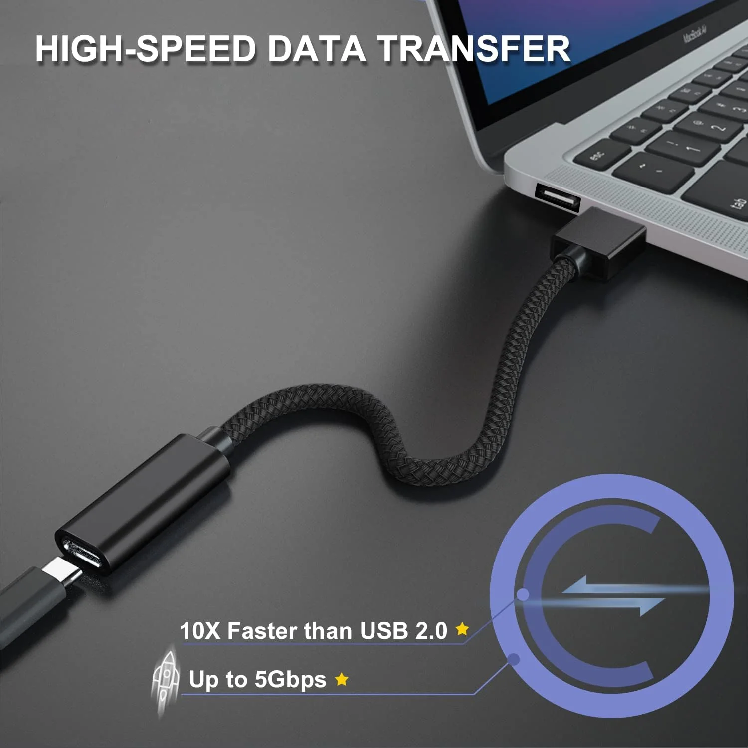 Basesailor USB C Female to USB 3.0 Male Adapter 0.75FT 2Pack,USB 3 to USBC Adapter,iPhone 16 15 Pro Max Charger,5Gbps Type C Cable Converter for iPhone 14 Plus,iPad Mini,Samsung Galaxy S24,Z Fold Flip Gray - Image 4
