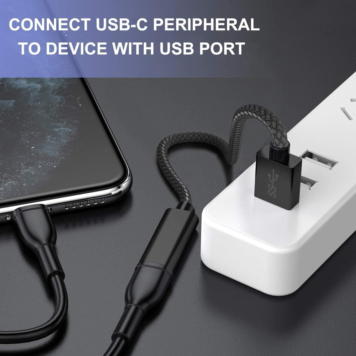 Basesailor USB C Female to USB 3.0 Male Adapter 0.75FT 2Pack,USB 3 to USBC Adapter,iPhone 16 15 Pro Max Charger,5Gbps Type C Cable Converter for iPhone 14 Plus,iPad Mini,Samsung Galaxy S24,Z Fold Flip Gray - Image 6