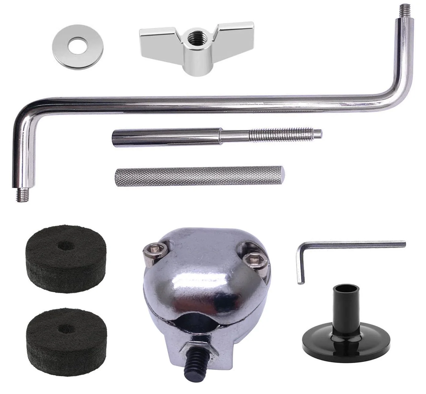 Bass Drum Hoop Mount Cymbal Holder Clamp with Z-Rod for Drum Set Extension Accessories include Felt Pads, Sleeves, Wing Nuts 10pcs - Image 2