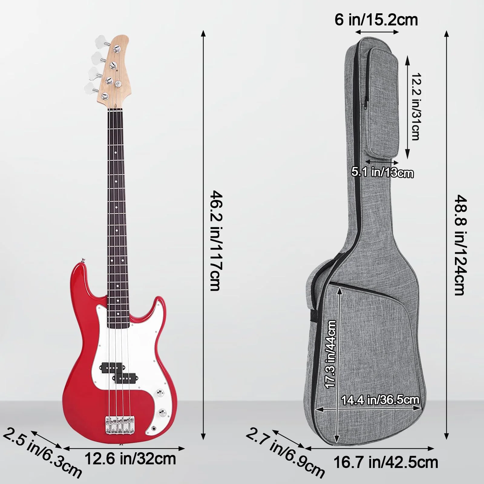 Bass Guitar Bag, Bass Gig Bag 7MM Padding Soft Electric Bass Guitar Case Backpack with Pockets, Grey Grey-1 - Image 3
