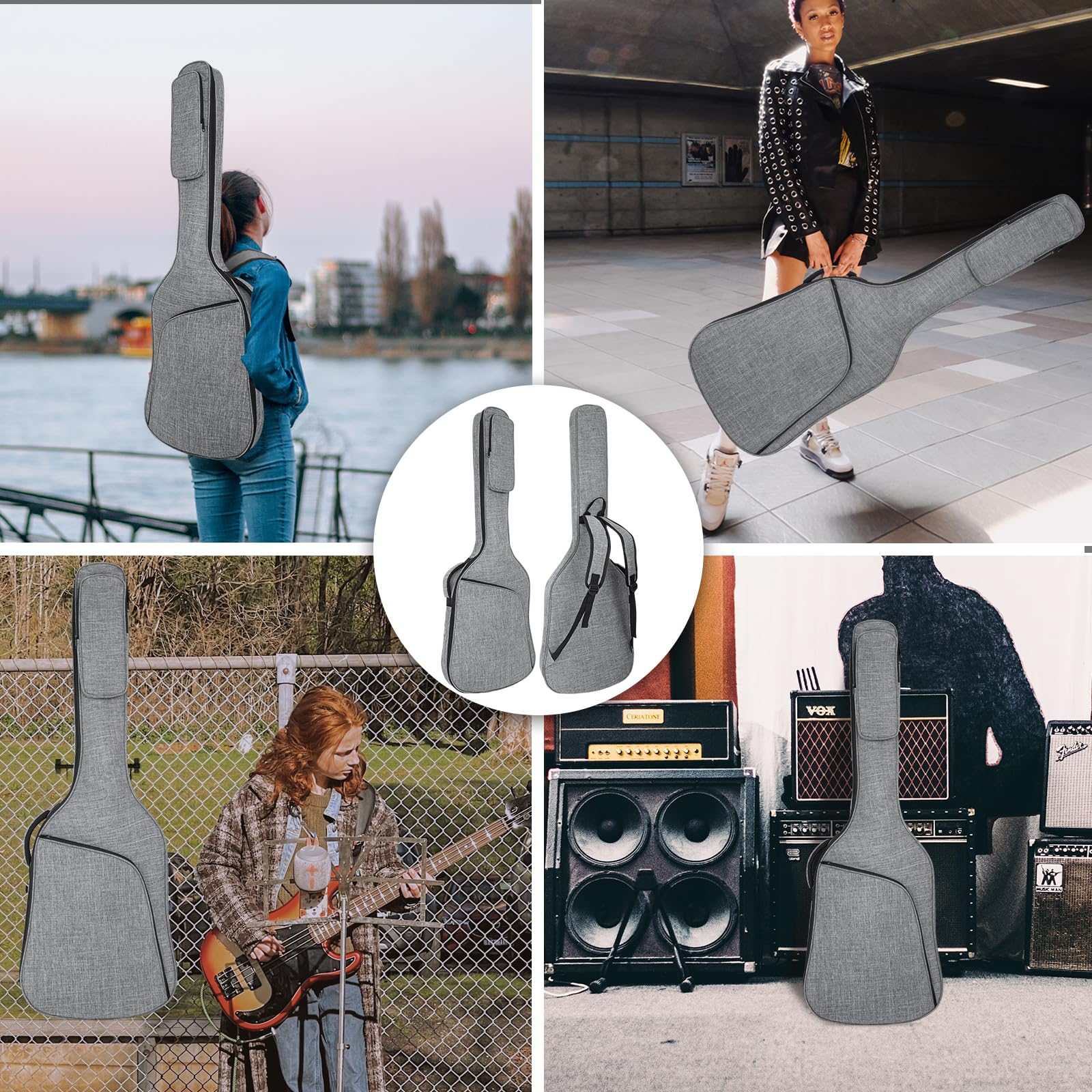 Bass Guitar Bag, Bass Gig Bag 7MM Padding Soft Electric Bass Guitar Case Backpack with Pockets, Grey Grey-1 - Image 6