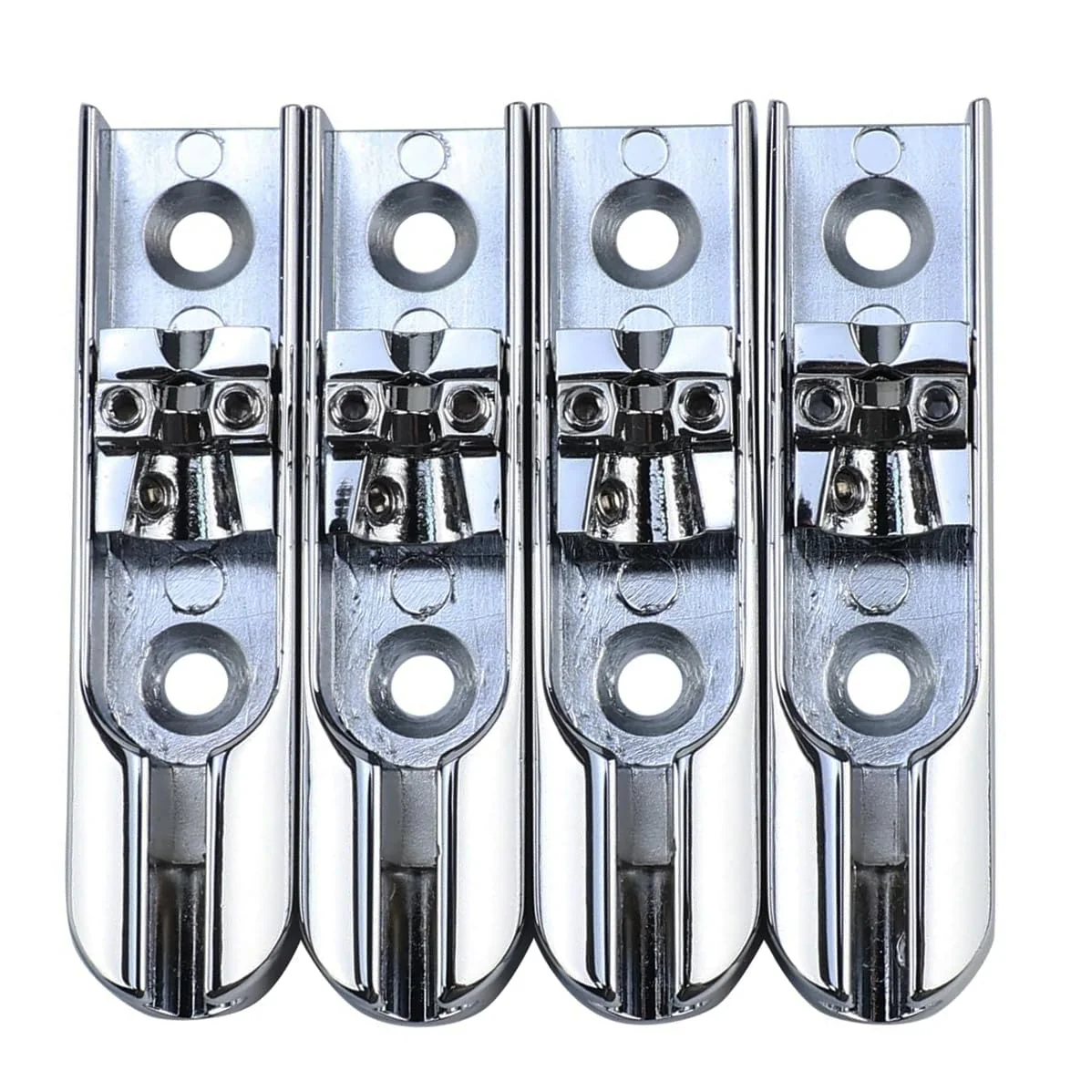 Bass Guitar Bridge with Zinc ALloy Saddle Base Individual Single String Fixed Bridge for 4 String Electric Bass Replacement Parts（Chrome） 4PCS Chrome - Image 2