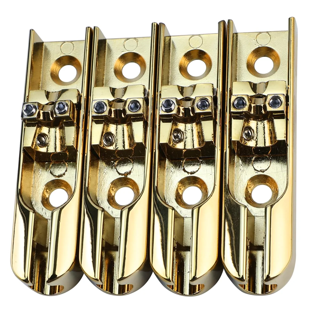 Bass Guitar Bridge with Zinc ALloy Saddle Base Individual Single String Fixed Bridge for 4 String Electric Bass Replacement Parts（Gold） 4PCS Gold - Image 2