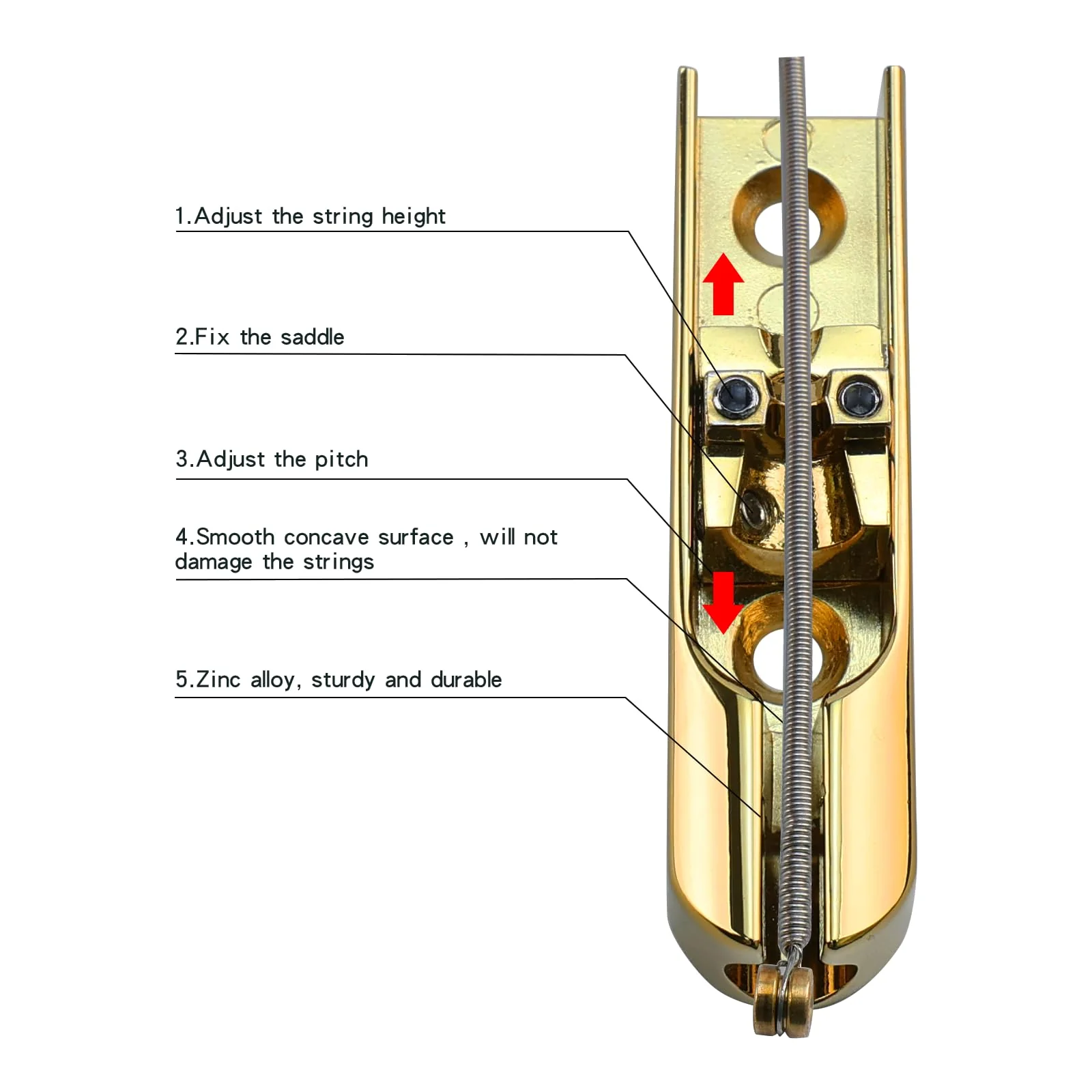 Bass Guitar Bridge with Zinc ALloy Saddle Base Individual Single String Fixed Bridge for 4 String Electric Bass Replacement Parts（Gold） 4PCS Gold - Image 3