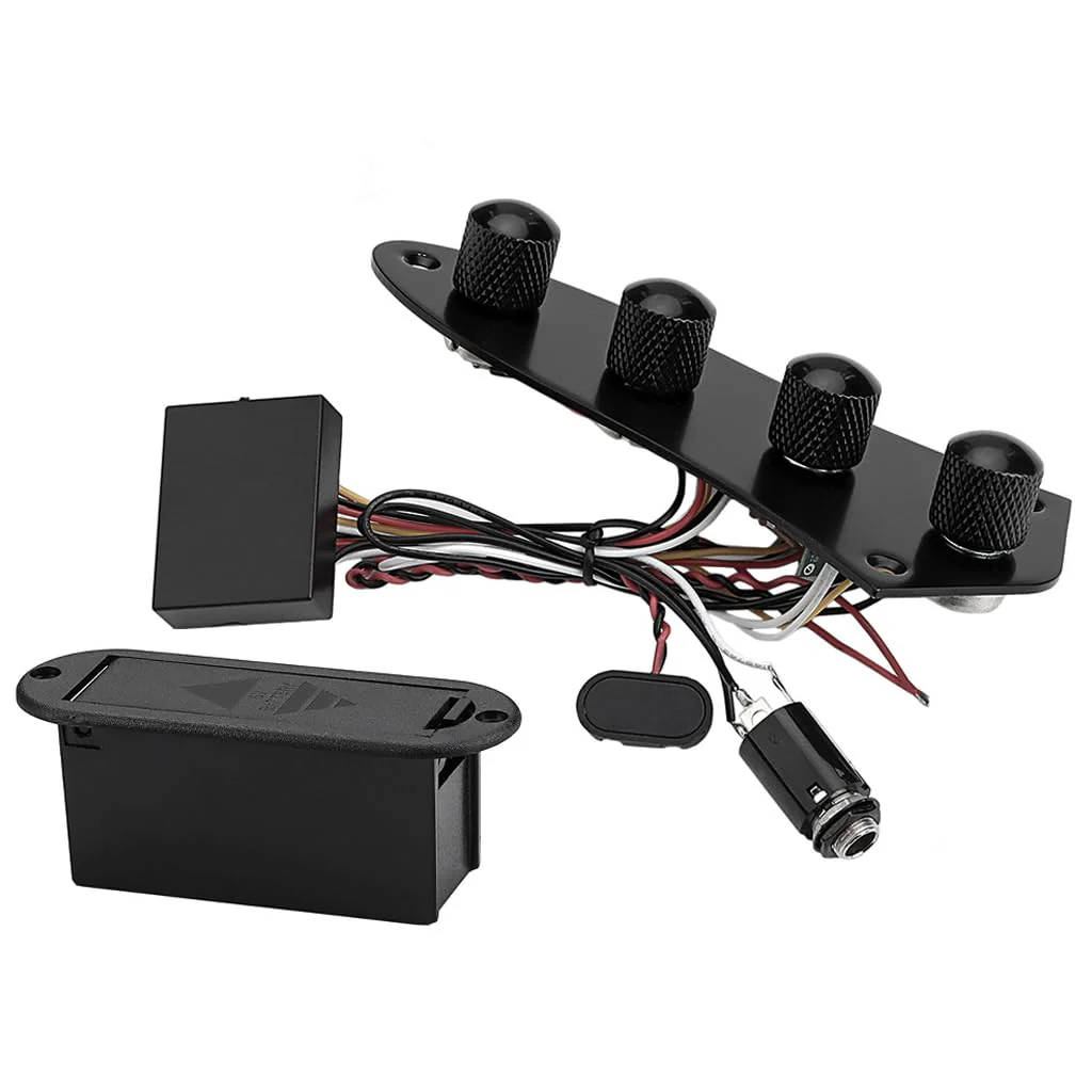 Bass Guitar Prewired Control Plate Loaded Control Board with Wiring Harness Fit for Jazz Bass Guitar Replacement Parts,Come with Metal Knobs,Potentiometers,Crcuit Set for Electric Guitar Preamp Black - Image 3
