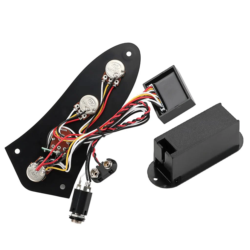 Bass Guitar Prewired Control Plate Loaded Control Board with Wiring Harness Fit for Jazz Bass Guitar Replacement Parts,Come with Metal Knobs,Potentiometers,Crcuit Set for Electric Guitar Preamp Black - Image 4