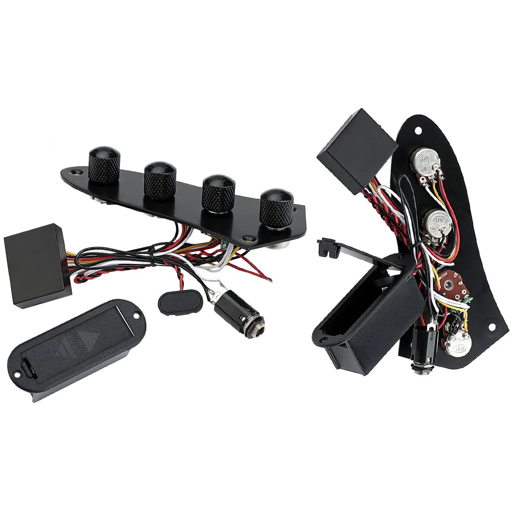 Bass Guitar Prewired Control Plate Loaded Control Board with Wiring Harness Fit for Jazz Bass Guitar Replacement Parts,Come with Metal Knobs,Potentiometers,Crcuit Set for Electric Guitar Preamp Black - Image 5