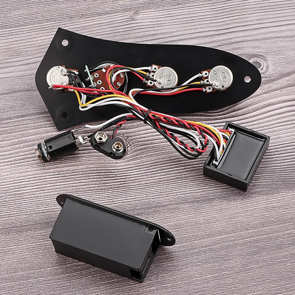 Bass Guitar Prewired Control Plate Loaded Control Board with Wiring Harness Fit for Jazz Bass Guitar Replacement Parts,Come with Metal Knobs,Potentiometers,Crcuit Set for Electric Guitar Preamp Black - Image 6