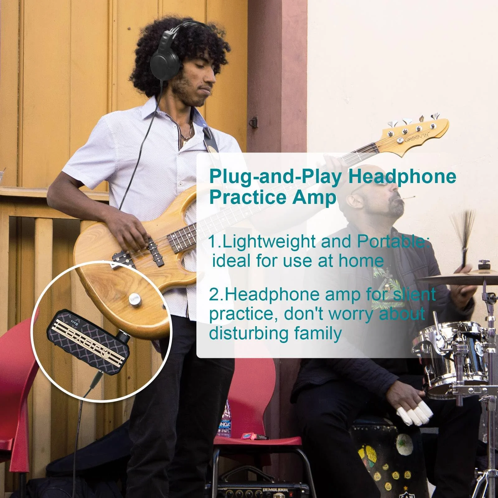 Bass Headphone Amp Mini Guitar Bassist Practice Amplifier with Aux in Portable (JA-03) - Image 5
