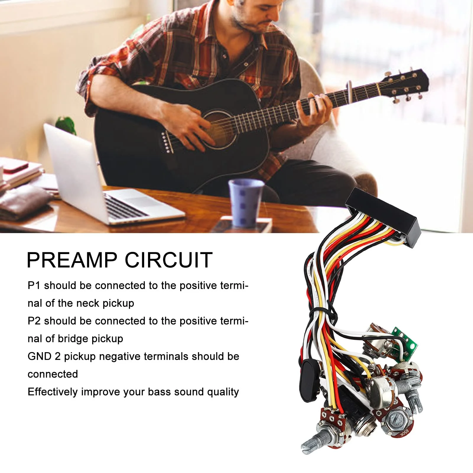 Bass Preamp Circuit, Amplified Pre Wired 3 Band Improve Sound Quality Preamp Circuit for Musical Instruments - Image 2