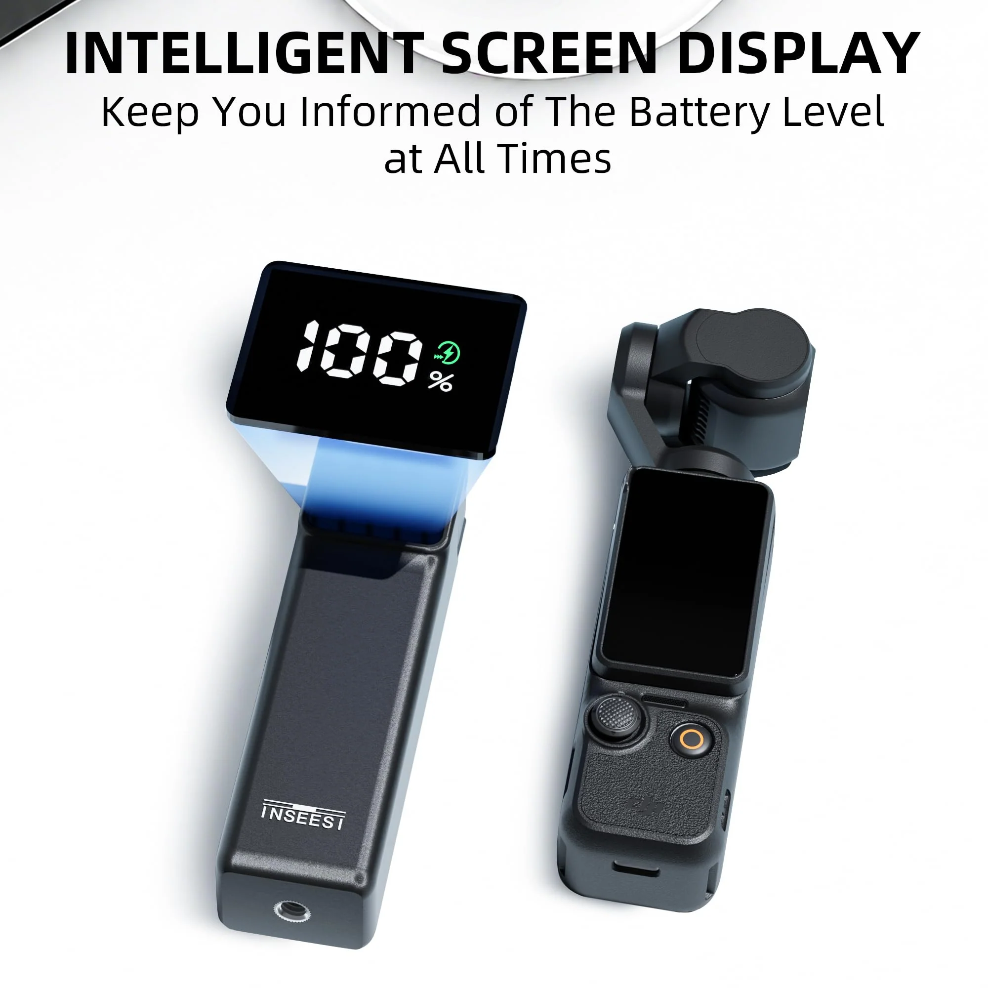 Battery Handle Compatible with DJI Osmo Pocket 3 Accessories, with Digital Screen for Pocket 3 Battery Grips for Xtra Muse Built-in 5000mAh Battery Fast Charging and Reserved 1/4”Thread - Image 2