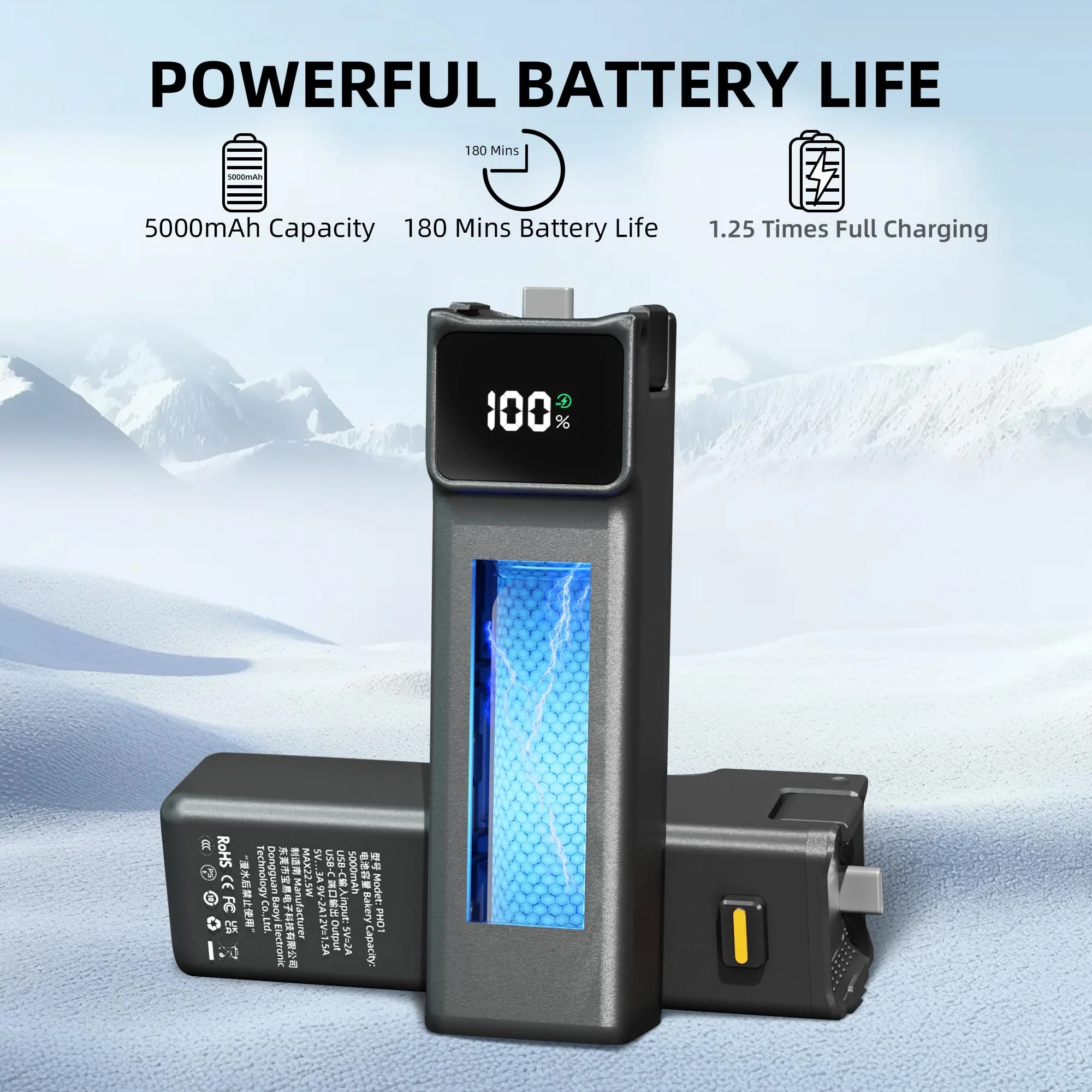 Battery Handle Compatible with DJI Osmo Pocket 3 Accessories, with Digital Screen for Pocket 3 Battery Grips for Xtra Muse Built-in 5000mAh Battery Fast Charging and Reserved 1/4”Thread - Image 4
