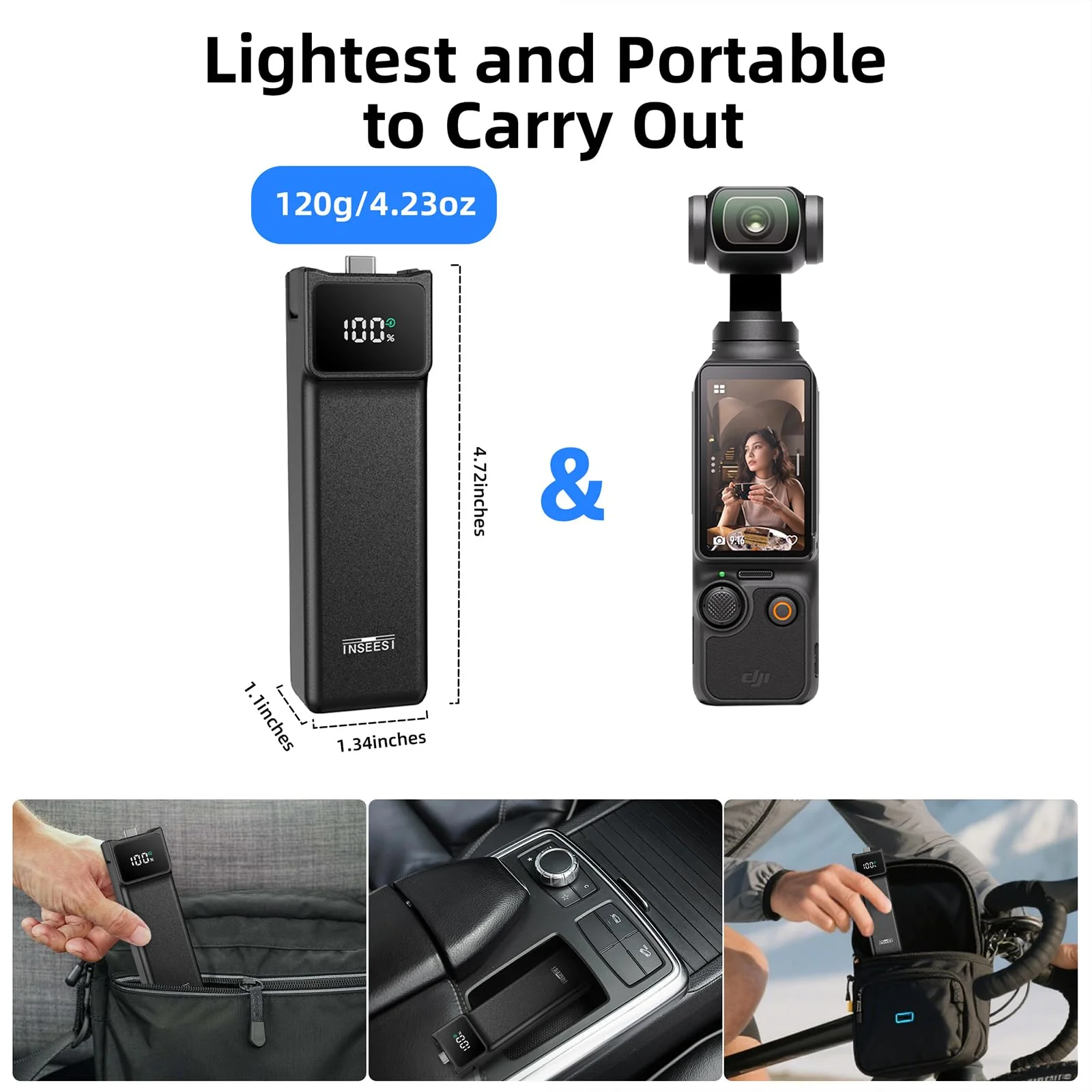 Battery Handle Compatible with DJI Osmo Pocket 3 Accessories, with Digital Screen for Pocket 3 Battery Grips for Xtra Muse Built-in 5000mAh Battery Fast Charging and Reserved 1/4”Thread - Image 8