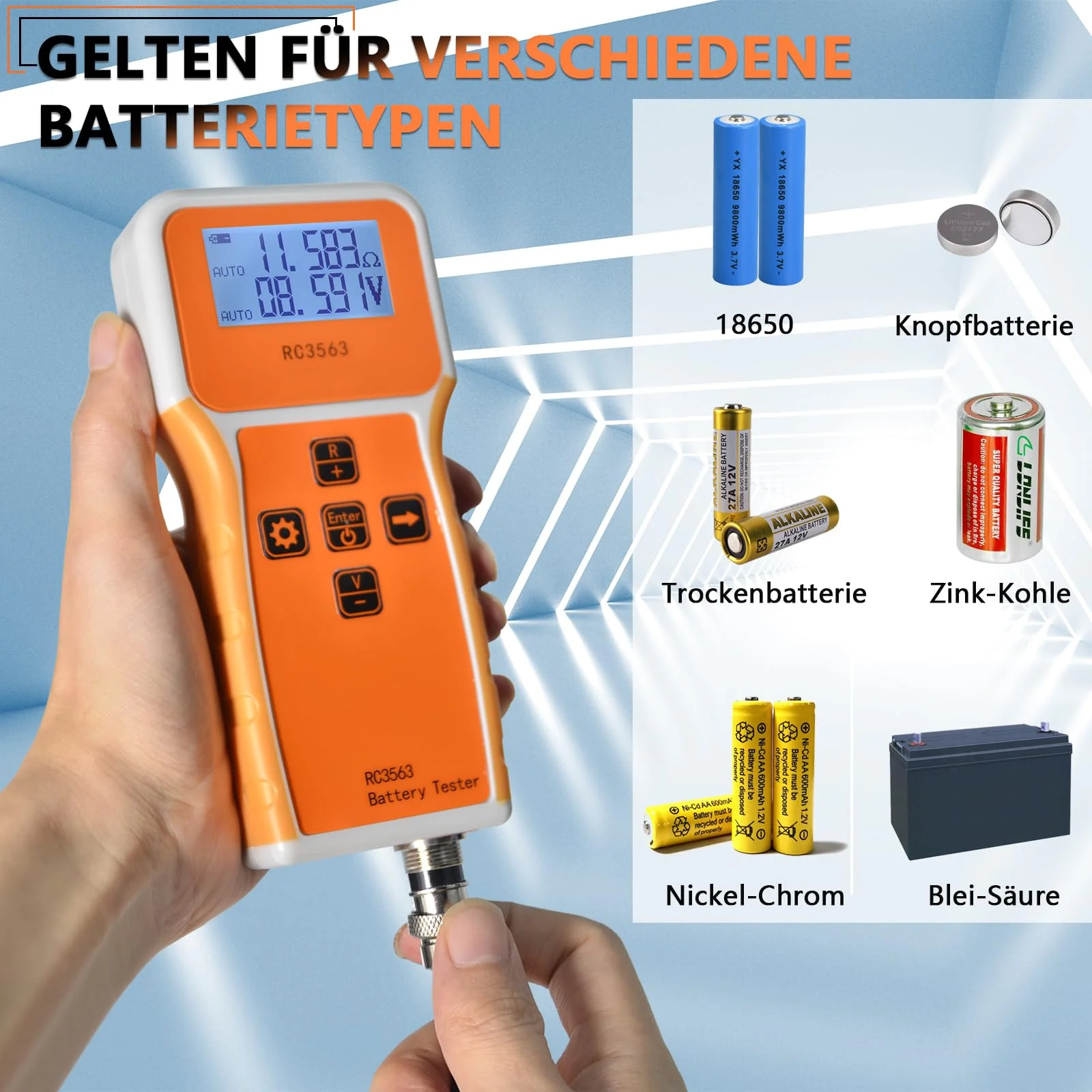 Battery Internal Resistance Meter, Battery Voltage Internal Resistance Meter 1uΩ~200Ω/0~±100VDC, Battery Tester for Lead Acid, Lithium-Ion, Lithium Iron Phosphate, DIY Battery Pack RC3563 - Image 2