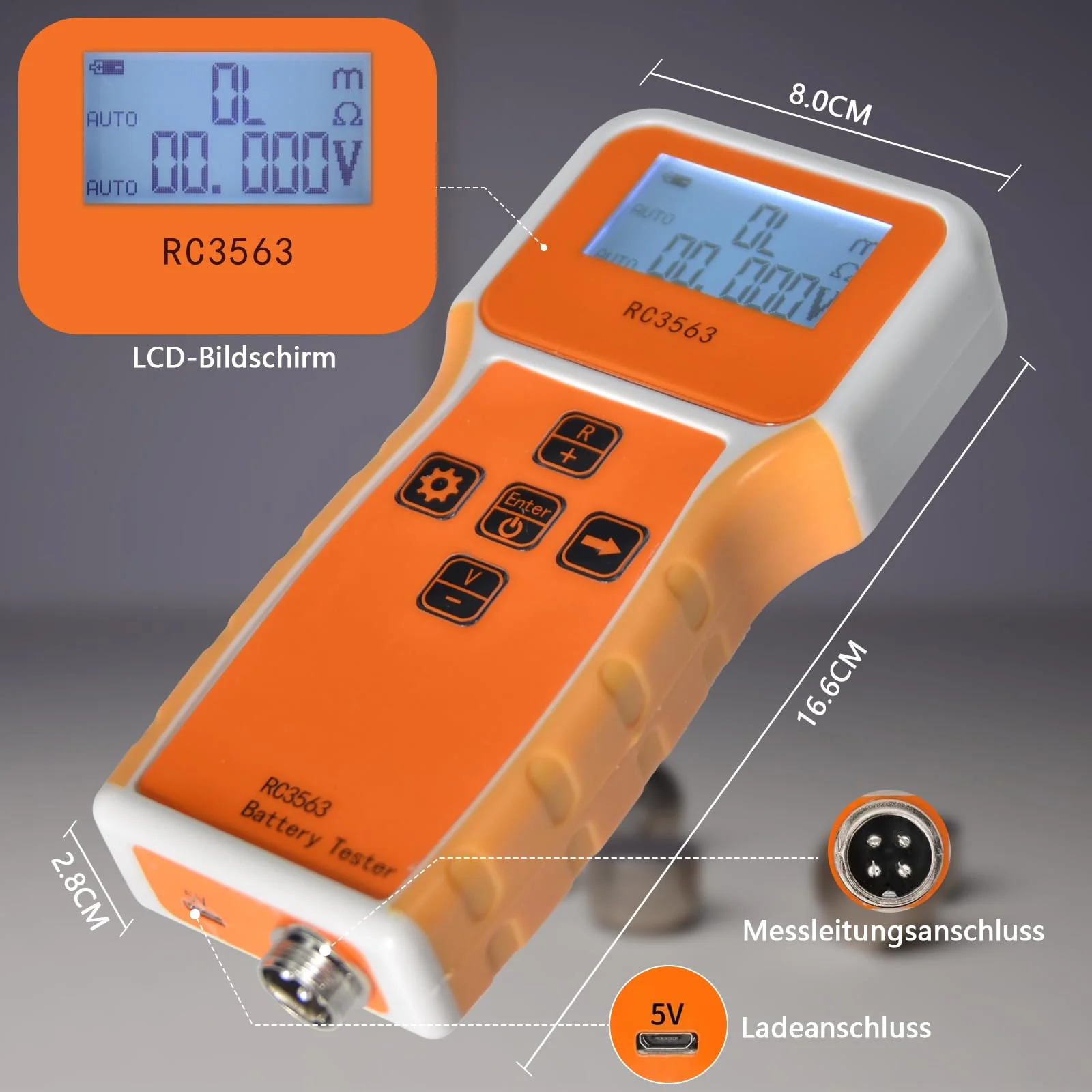 Battery Internal Resistance Meter, Battery Voltage Internal Resistance Meter 1uΩ~200Ω/0~±100VDC, Battery Tester for Lead Acid, Lithium-Ion, Lithium Iron Phosphate, DIY Battery Pack RC3563 - Image 5