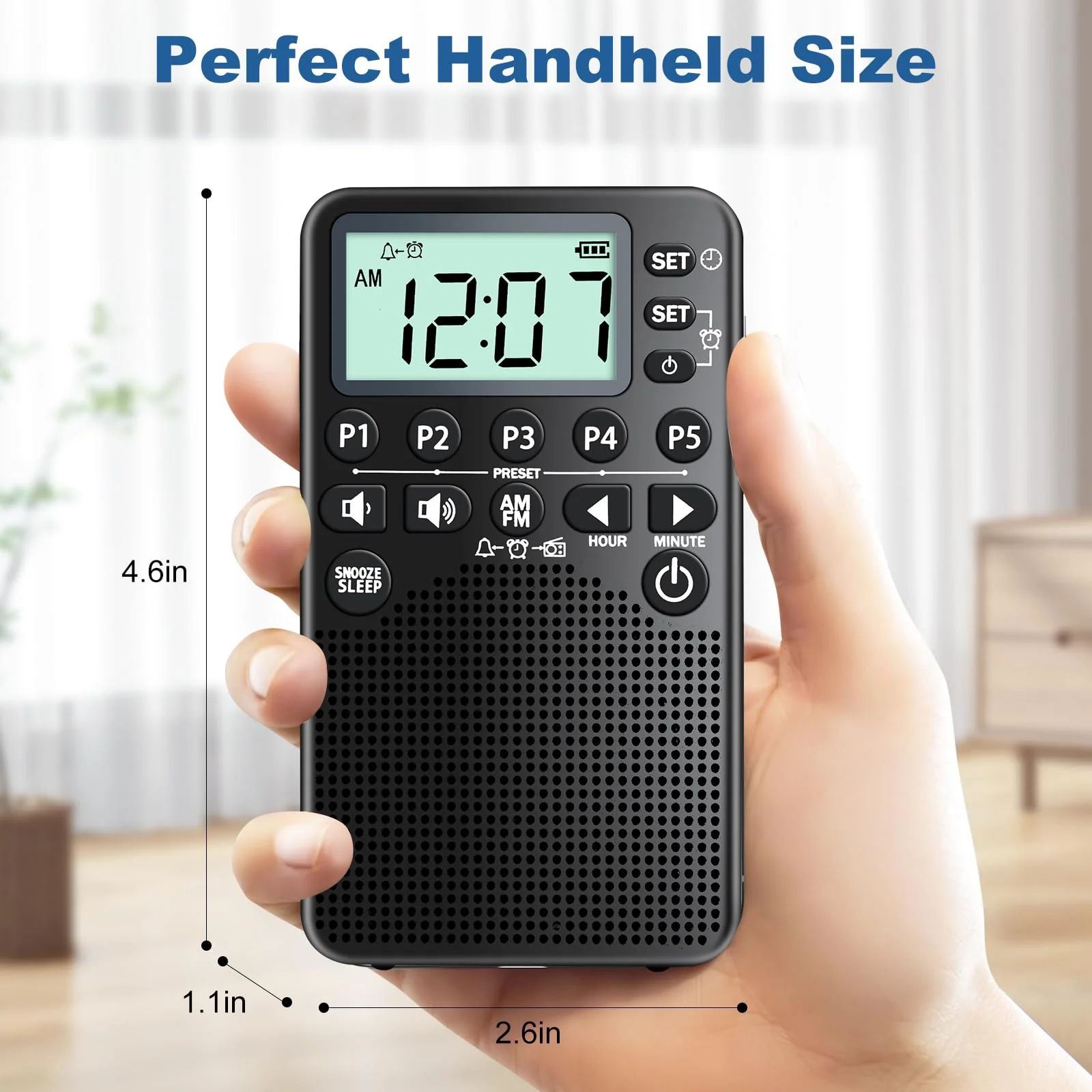 Battery Operated Portable Pocket AM/FM Radio | Digital Tuning, Loud Speaker, Excellent Reception | Portable Emergency & Outdoor Radio with LCD Screen, Alarm Clock, Preset, Sleep Timer, Snooze - Image 6