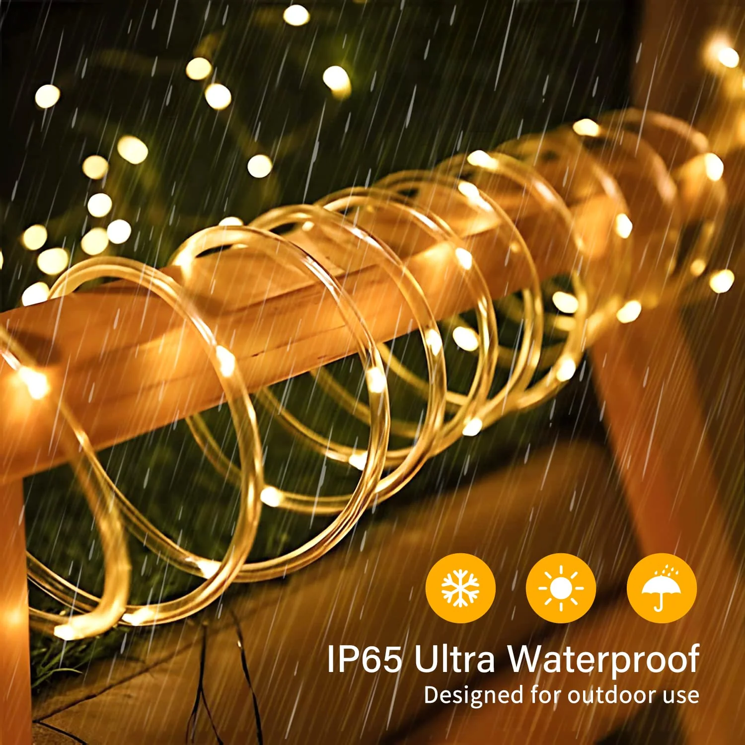 Battery Operated Rope Lights Outdoor Waterproof, 2 Pack Total 200 LED 66Ft Battery Powered String Lights, 8 Modes Christmas Lights for Party Garden Walkway Patio Decorations (Warm White) Warm White - Image 3