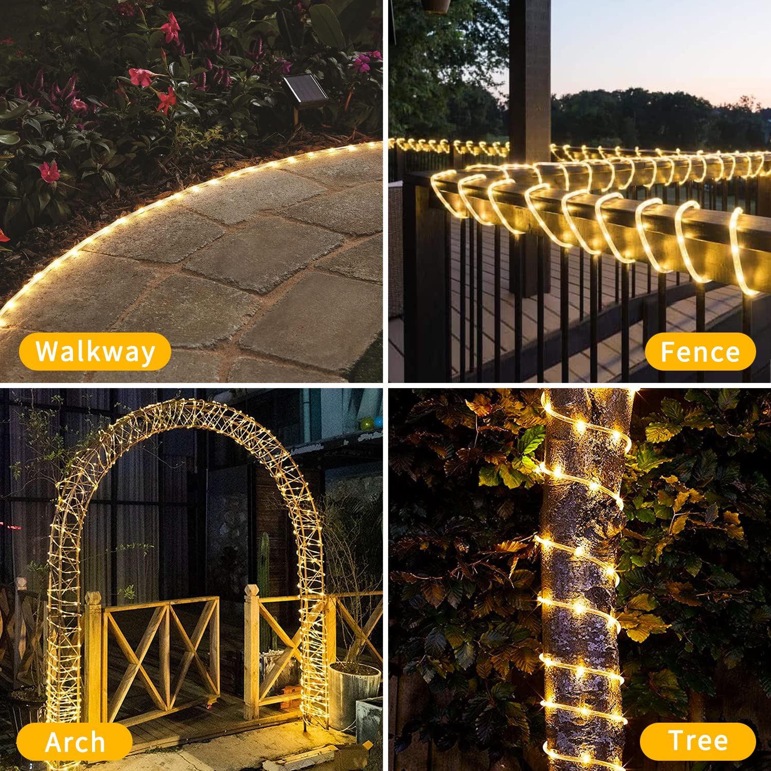 Battery Operated Rope Lights Outdoor Waterproof, 2 Pack Total 200 LED 66Ft Battery Powered String Lights, 8 Modes Christmas Lights for Party Garden Walkway Patio Decorations (Warm White) Warm White - Image 9