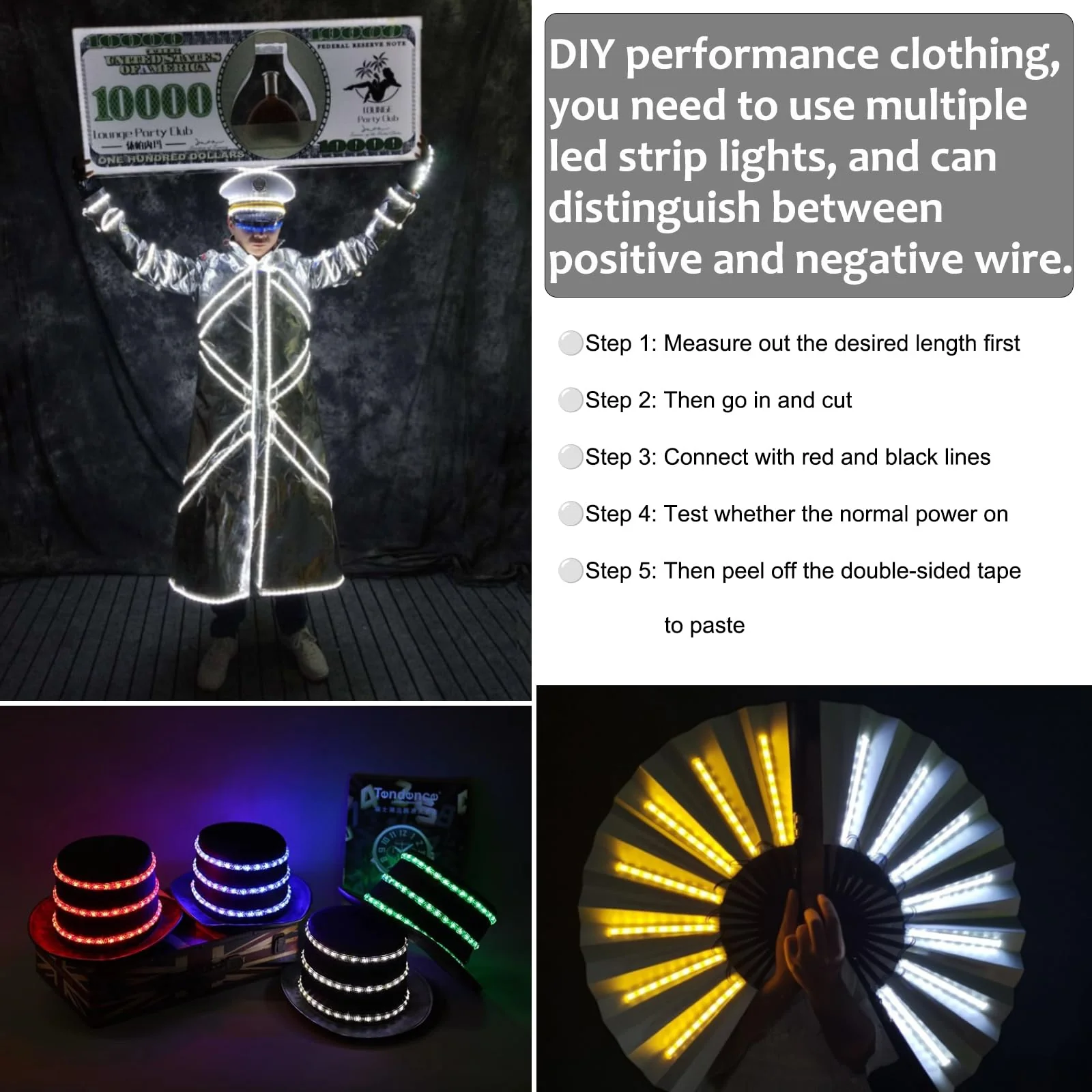 Battery Powered Led Strip Lights, Warm White, with Remote, 13.2ft, 240LEDs Dimmable, Timer, Cuttable Suitable for Bathroom, Fish Tank, Marriage, Kitchen, Waterproof. Warm white/13.2ft - Image 3