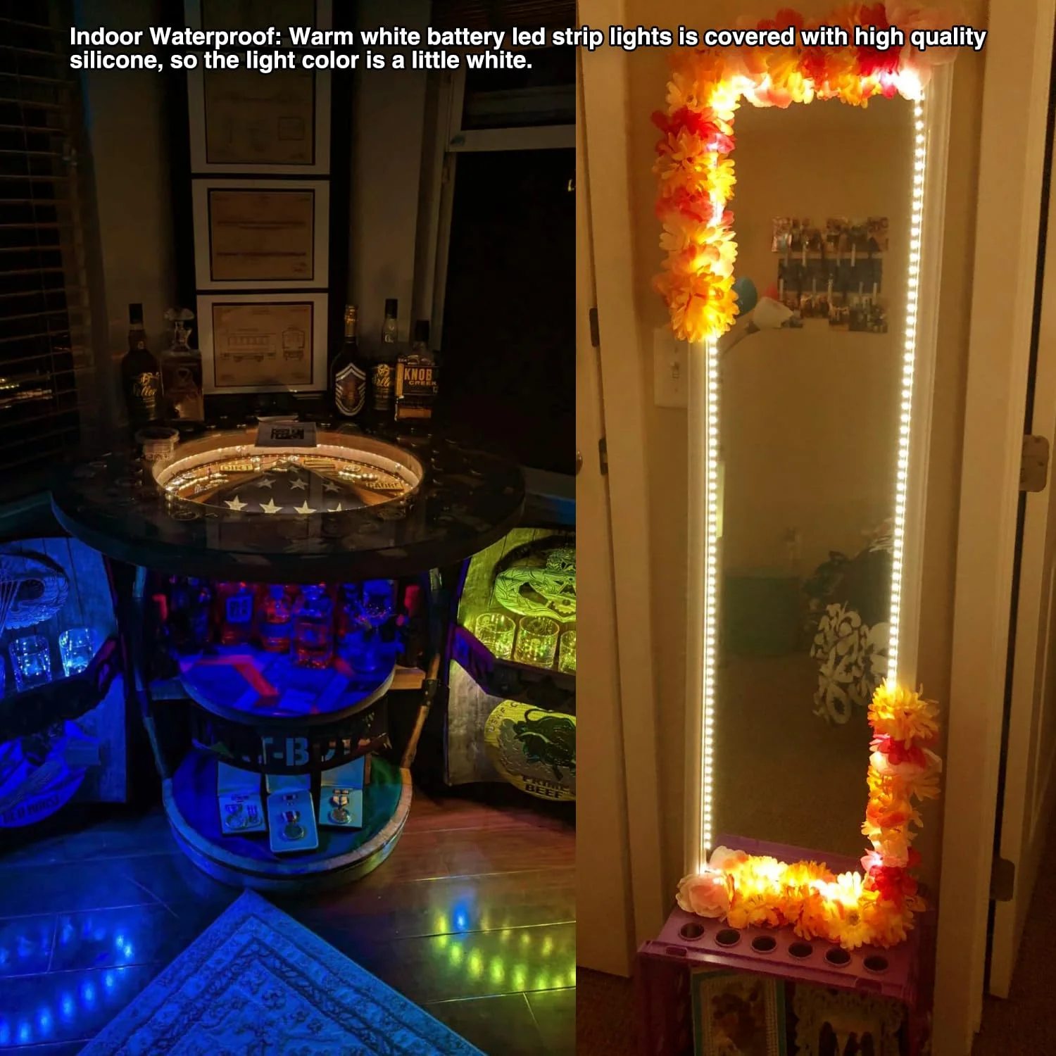 Battery Powered Led Strip Lights, Warm White, with Remote, 13.2ft, 240LEDs Dimmable, Timer, Cuttable Suitable for Bathroom, Fish Tank, Marriage, Kitchen, Waterproof. Warm white/13.2ft - Image 4