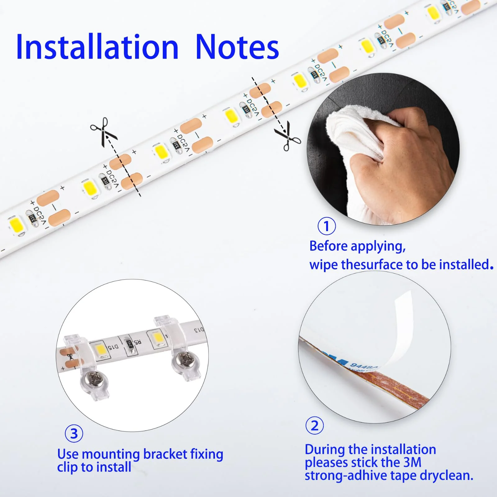 Battery Powered Led Strip Lights, Warm White, with Remote, 13.2ft, 240LEDs Dimmable, Timer, Cuttable Suitable for Bathroom, Fish Tank, Marriage, Kitchen, Waterproof. Warm white/13.2ft - Image 6